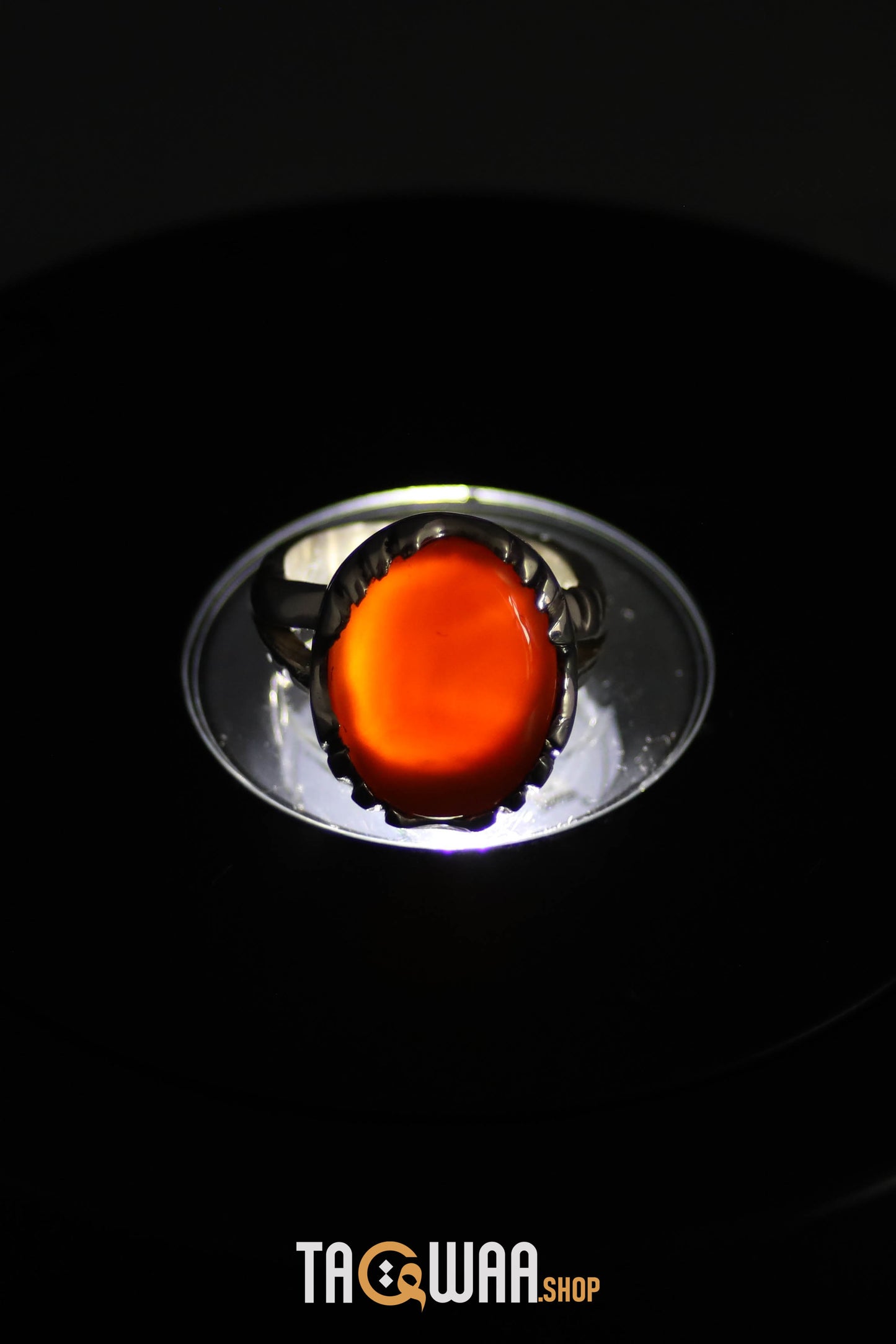 Artisan Silver Ring with Orange Yemeni Agate