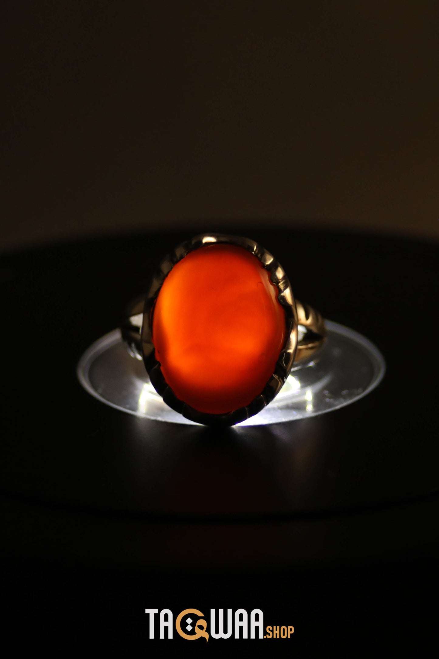 Artisan Silver Ring with Orange Yemeni Agate