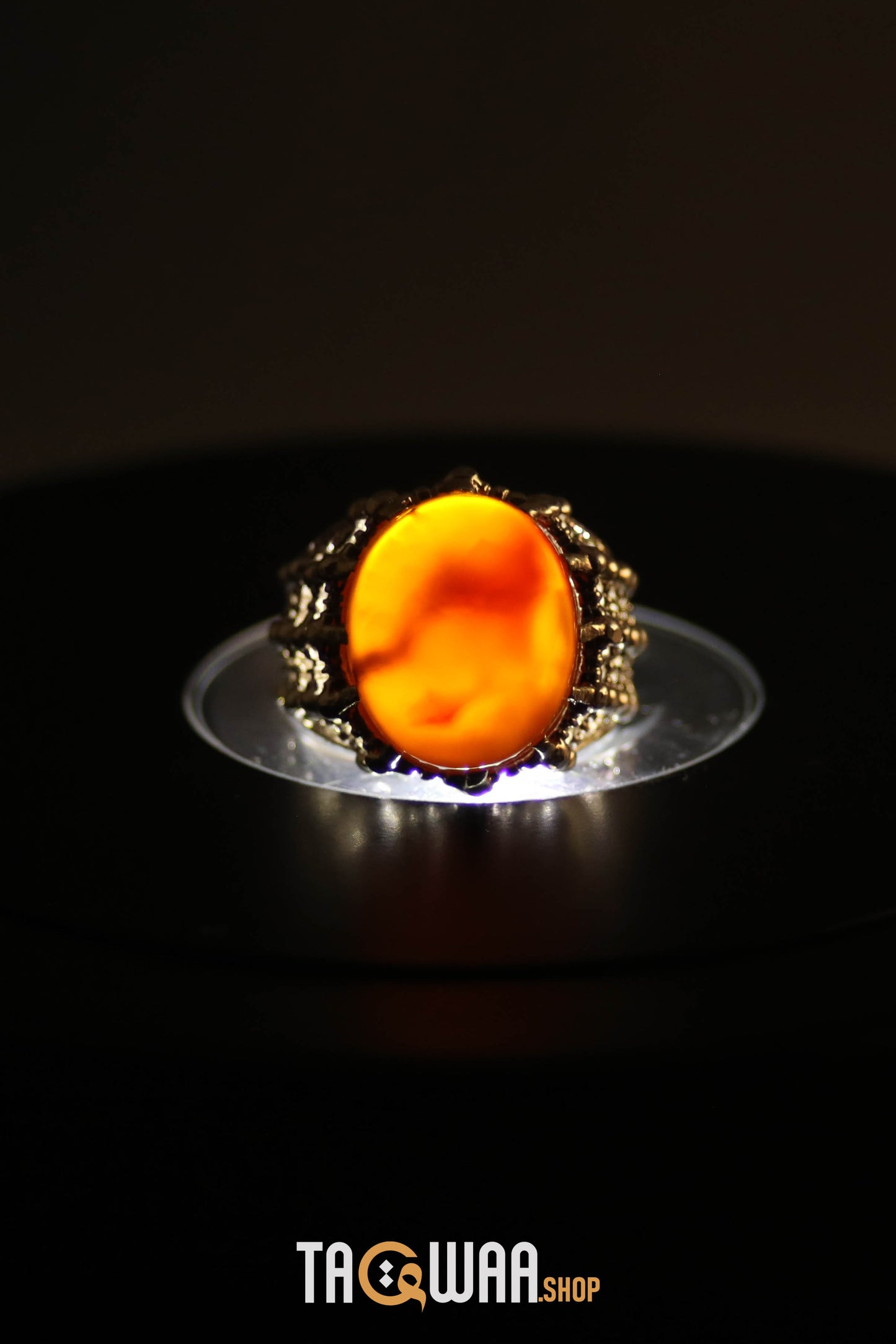 Silver Ring with Brown Yemeni Agate and Imam Hussain Shrine-Inspired Design