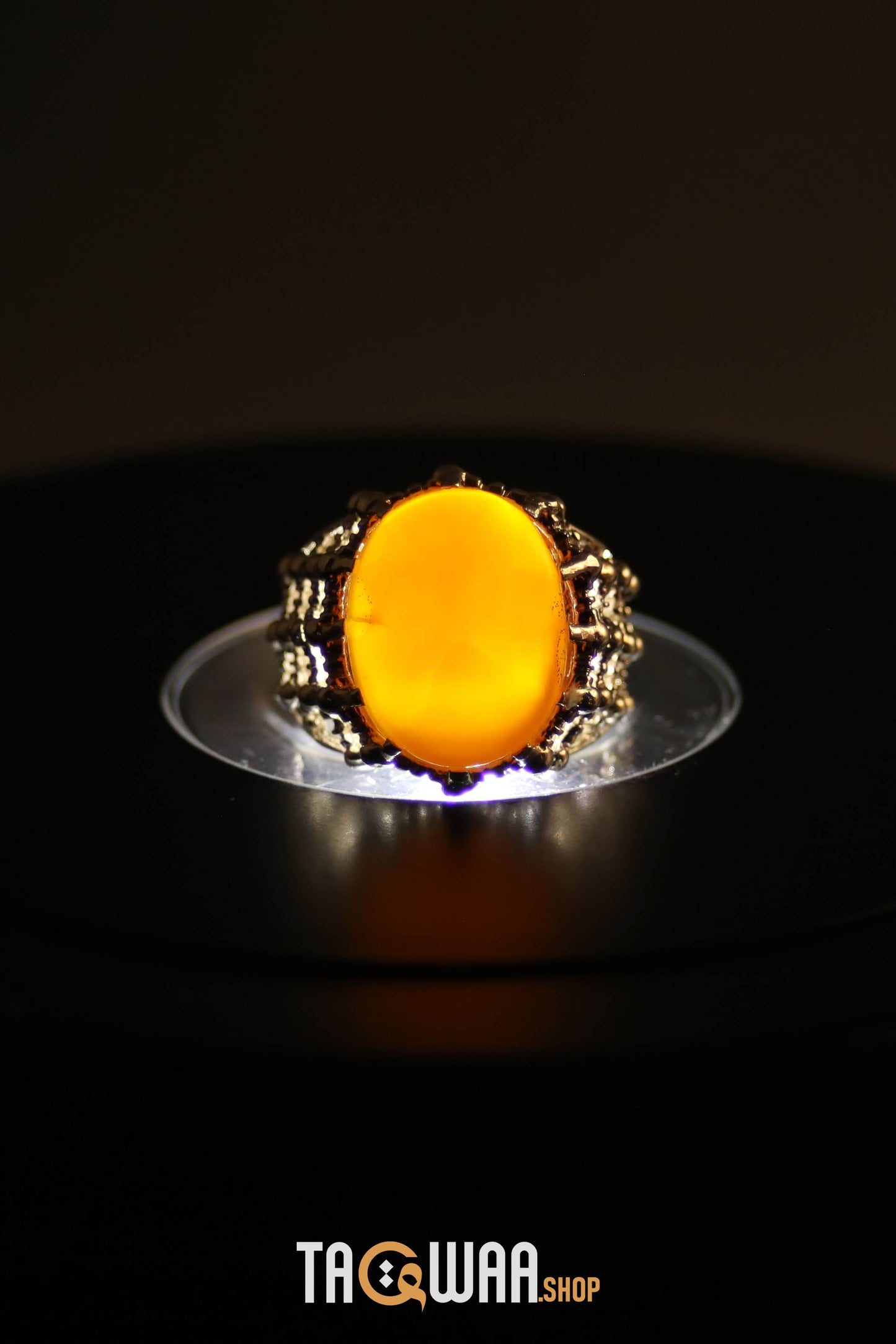 Silver Ring with Orange Yemeni Agate and Imam Hussain Shrine-Inspired Design
