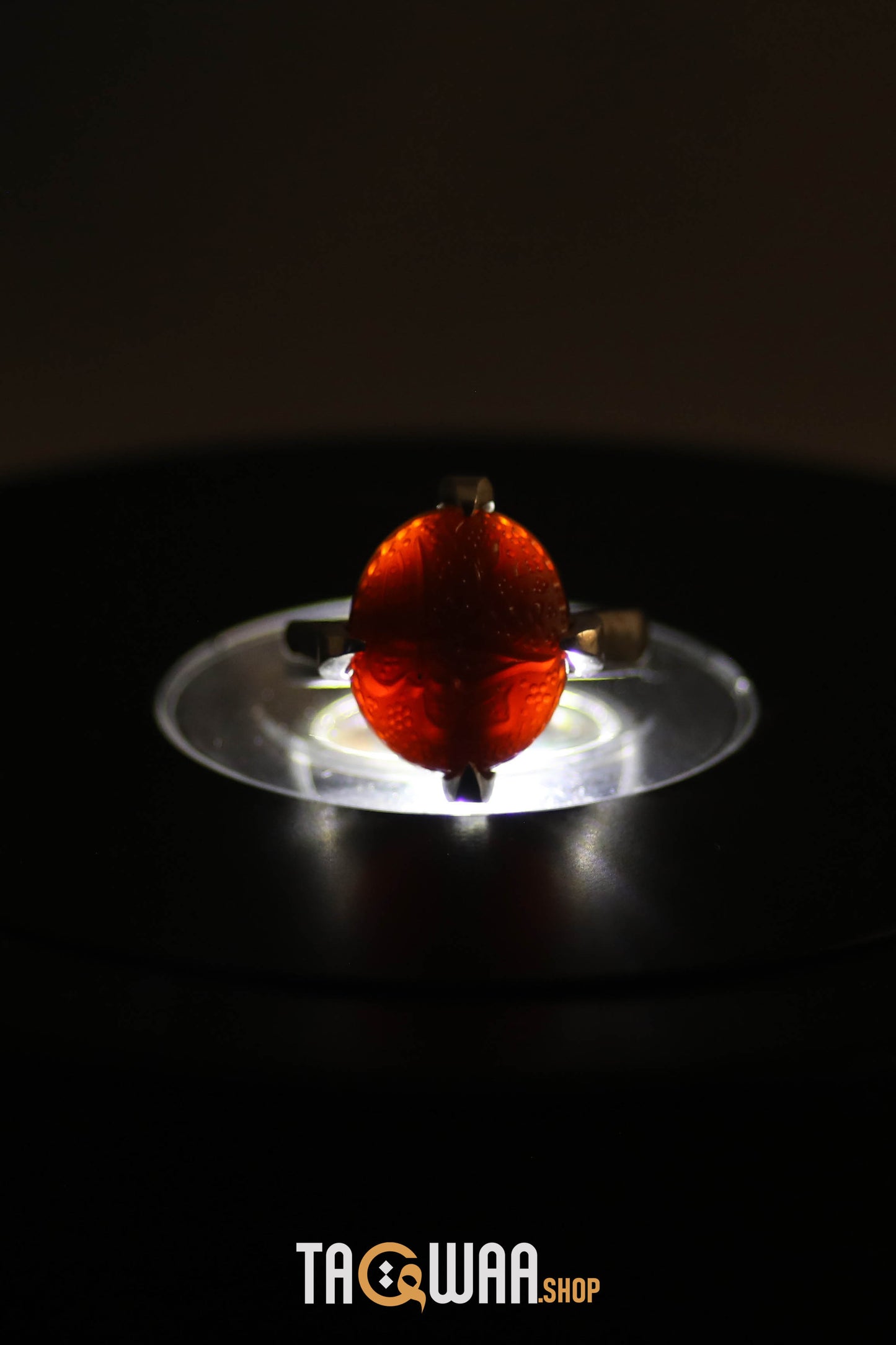 Handcrafted Silver Ring with Red Yemeni Agate and 'YA HUSSEIN' Engraving