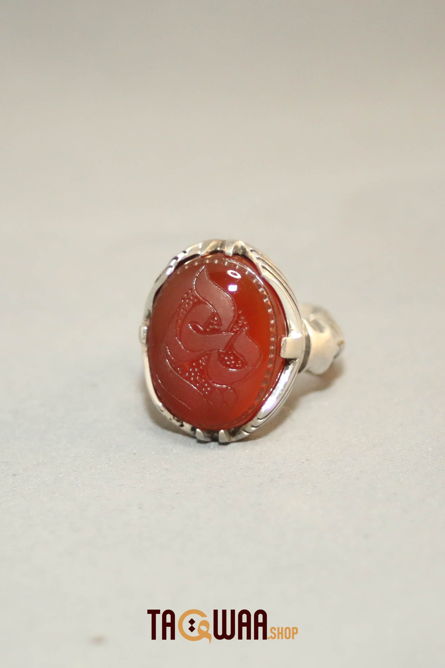 Silver Ring with Red Yemeni Agate – Featuring 'YA ALI' Inscription