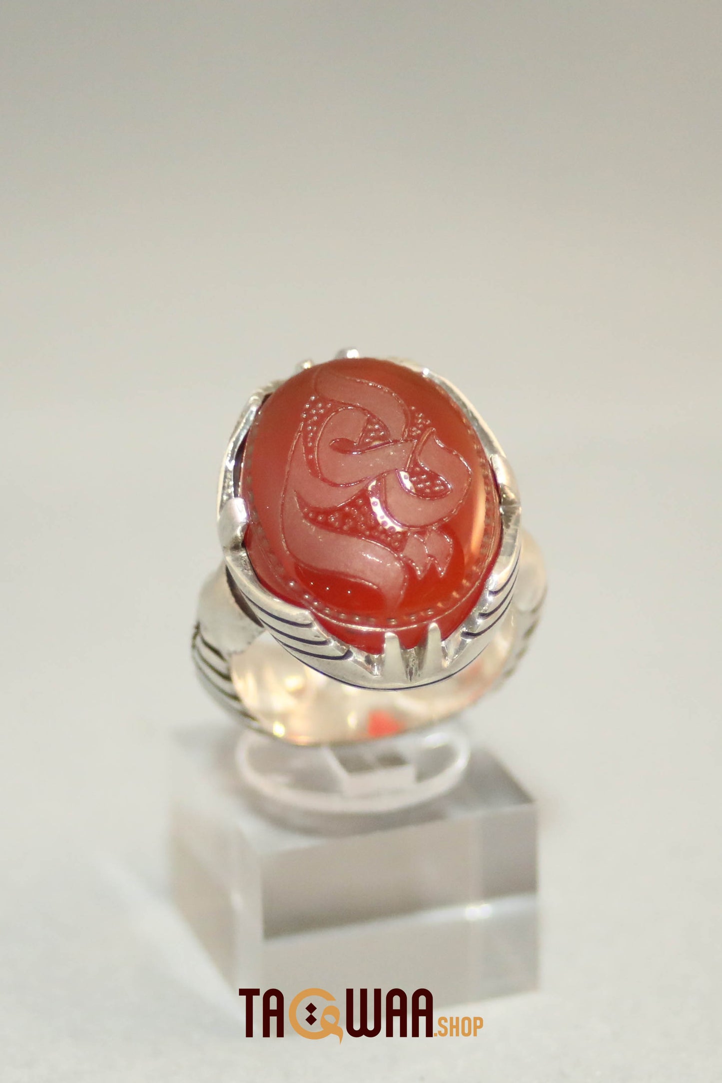 Silver Ring with Red Yemeni Agate – Featuring 'YA ALI' Inscription