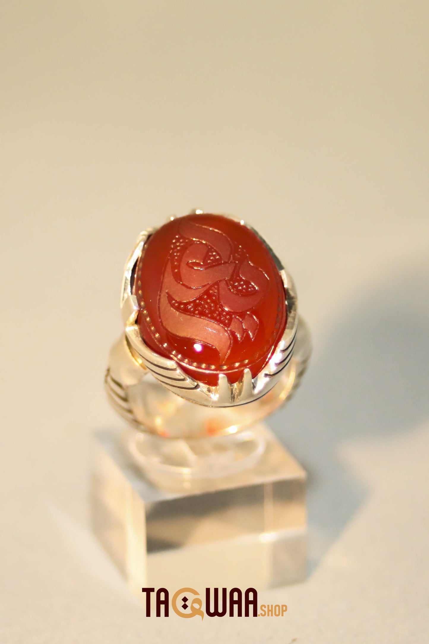 Silver Ring with Red Yemeni Agate – Featuring 'YA ALI' Inscription