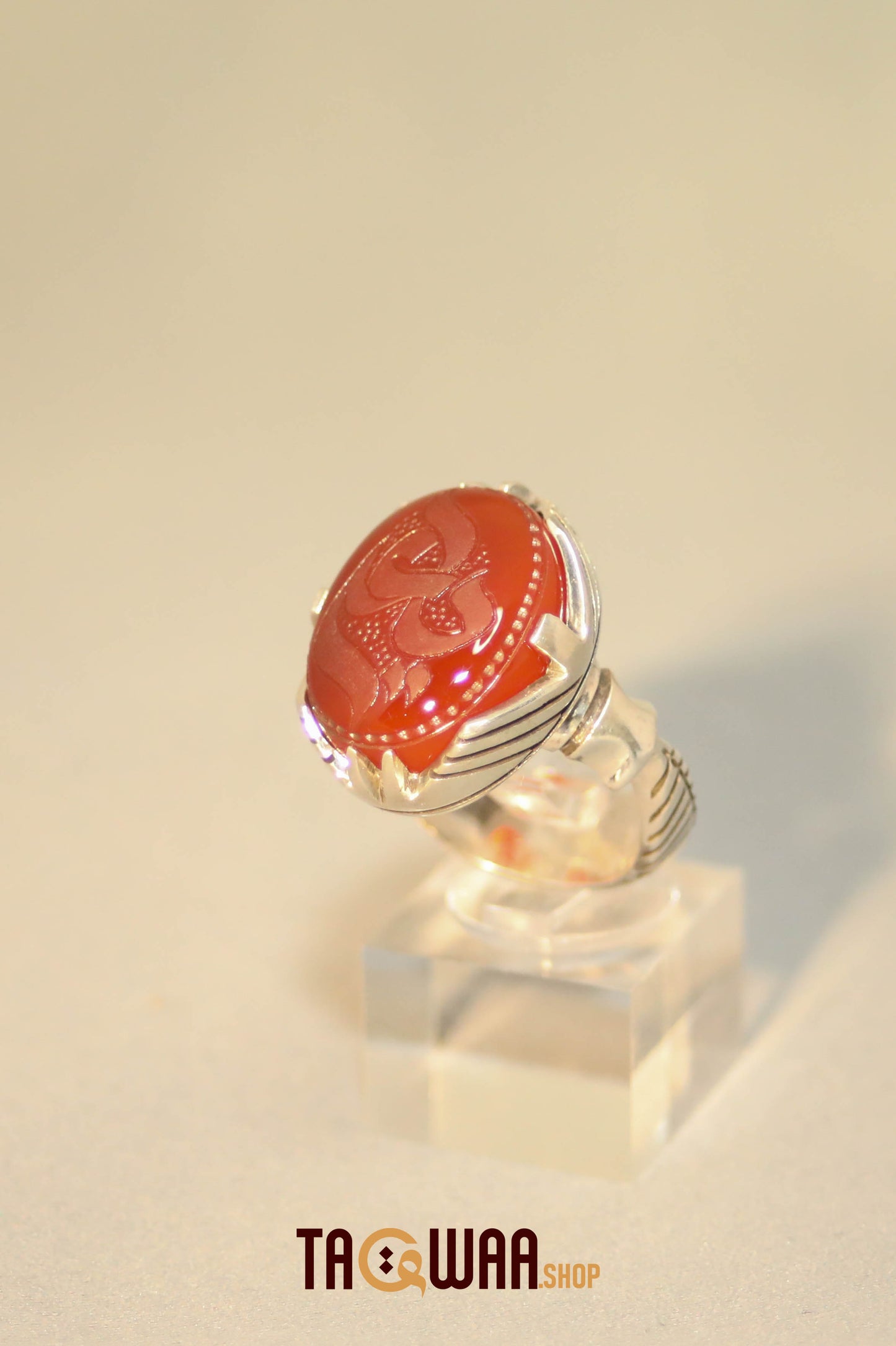 Silver Ring with Red Yemeni Agate – Featuring 'YA ALI' Inscription