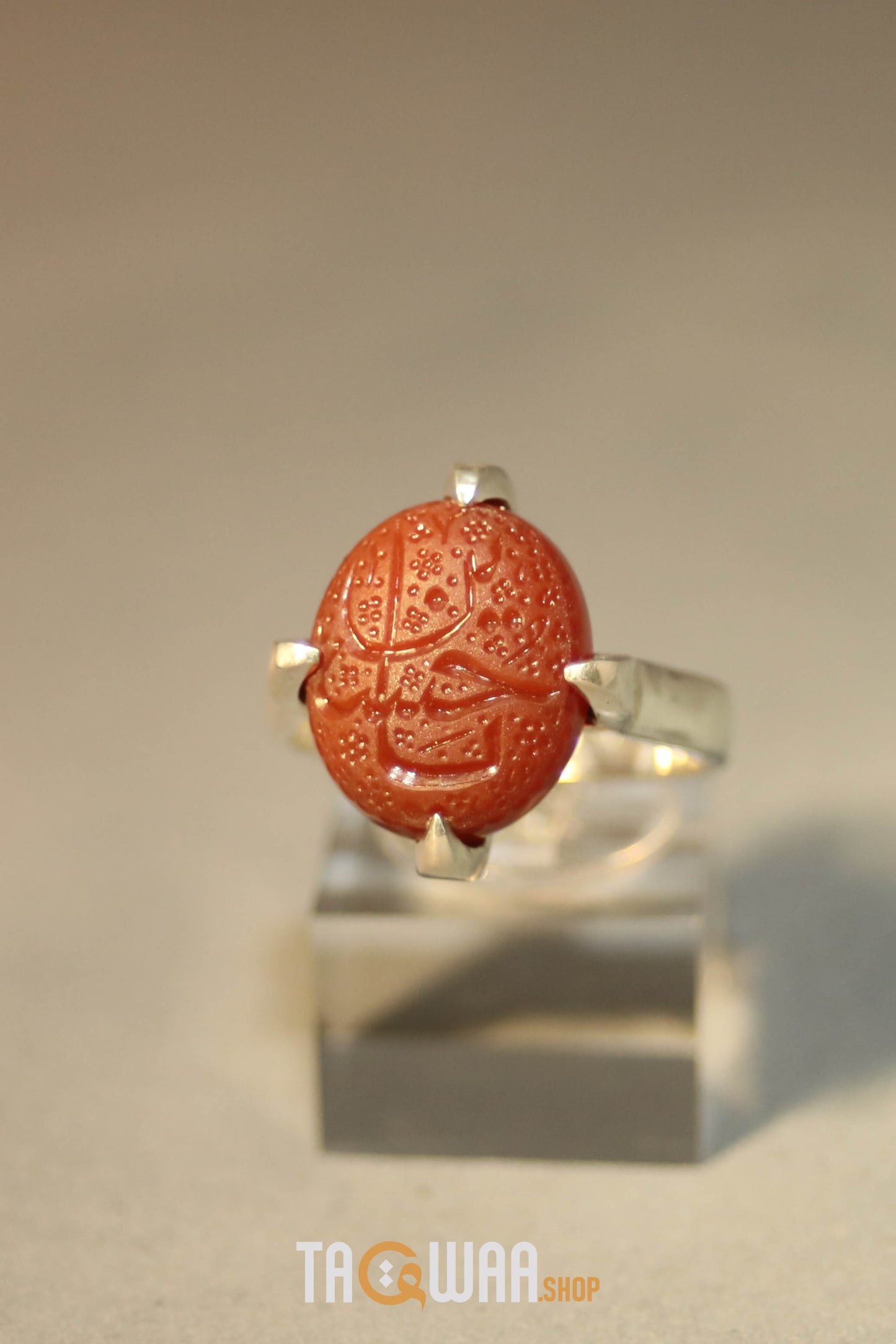 Handcrafted Silver Ring with Red Yemeni Agate and 'YA HUSSEIN' Engraving