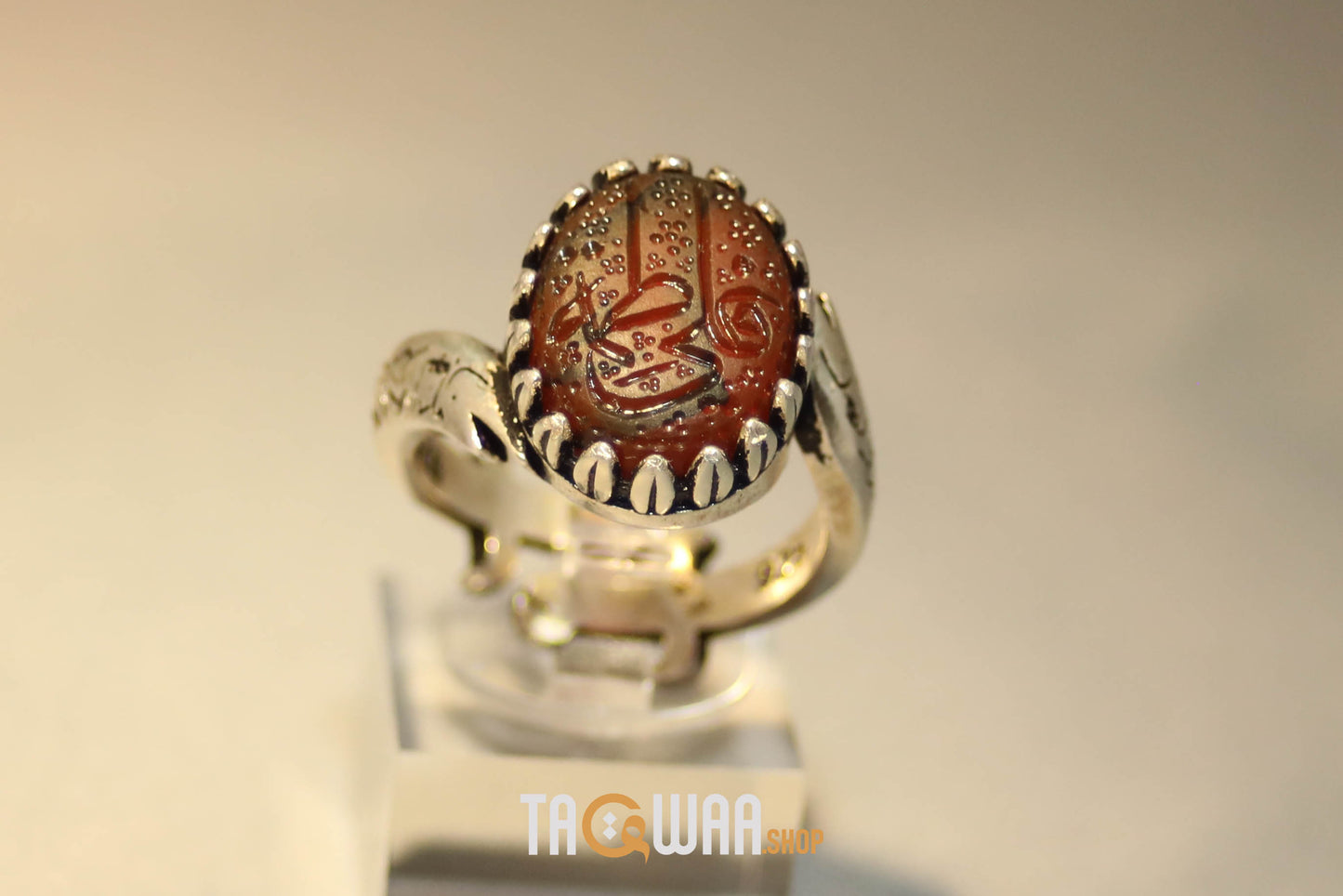 Timeless Men's Silver Ring with Yemeni Brown Aqeeq – 'ALI & FATIMA' Engraving, Adjustable Elegance