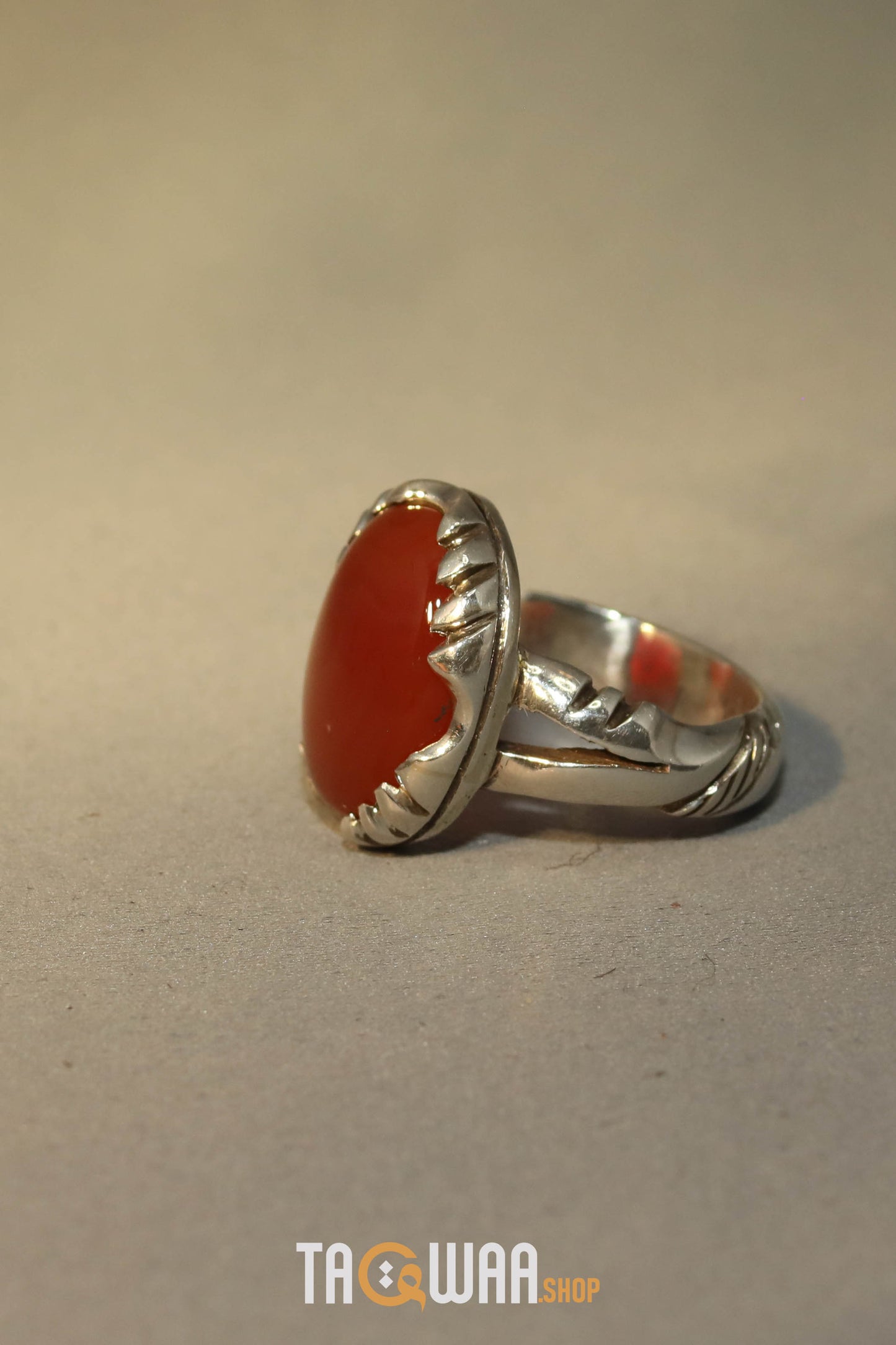 Artisan Silver Ring with Orange Yemeni Agate