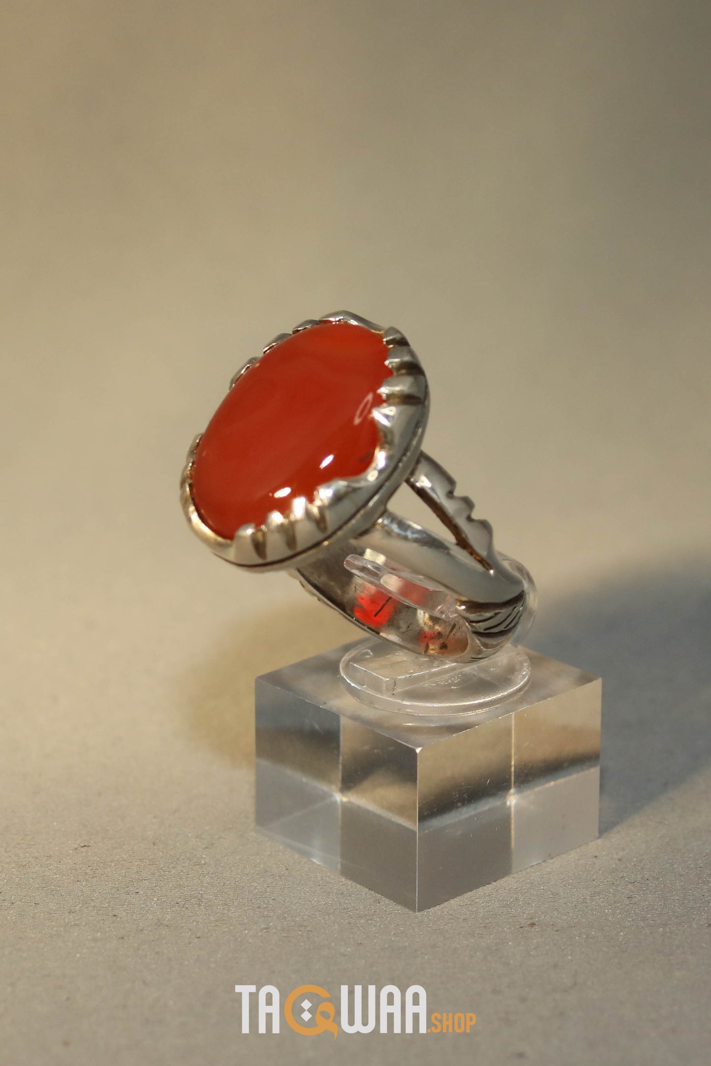 Artisan Silver Ring with Orange Yemeni Agate