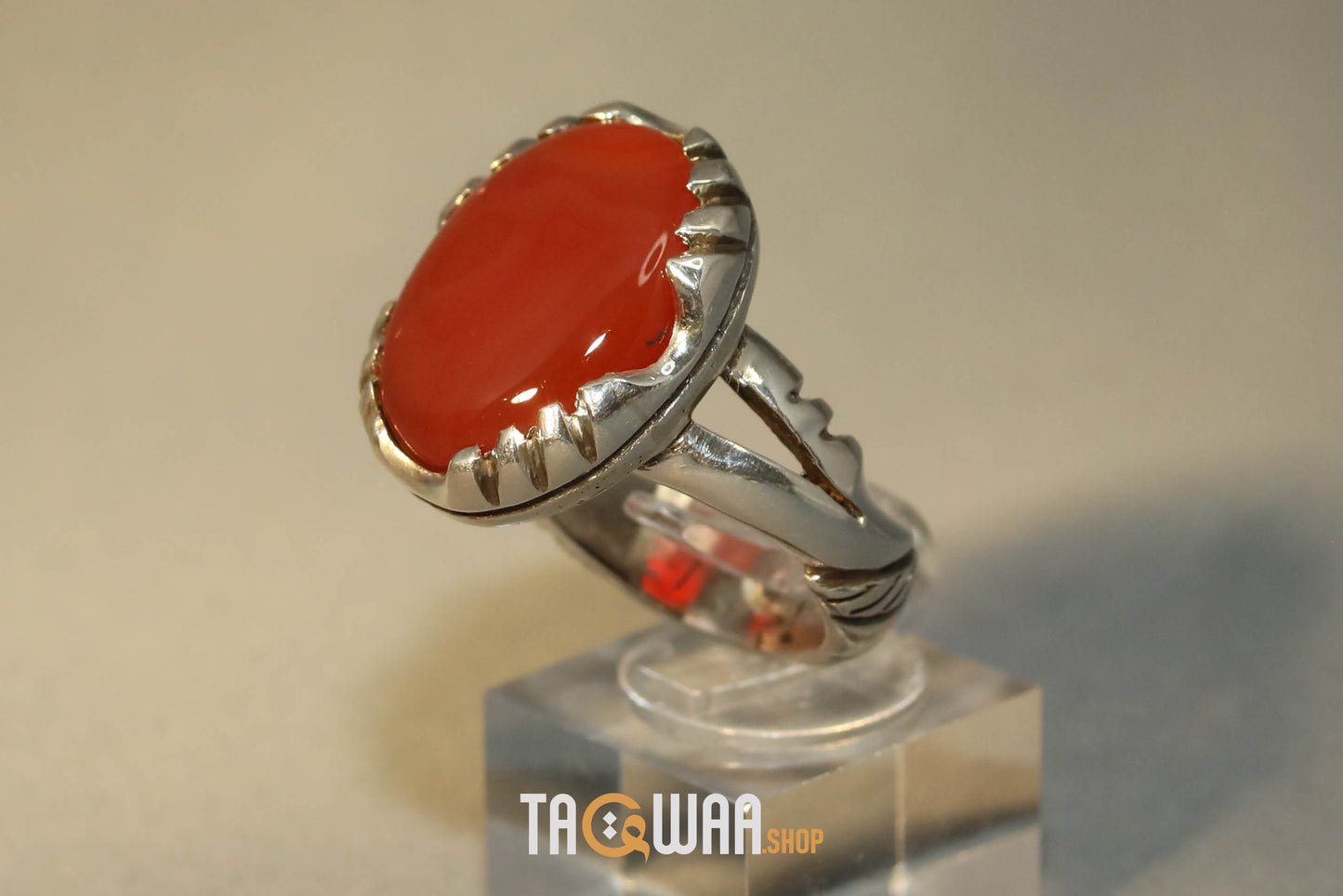 Artisan Silver Ring with Orange Yemeni Agate