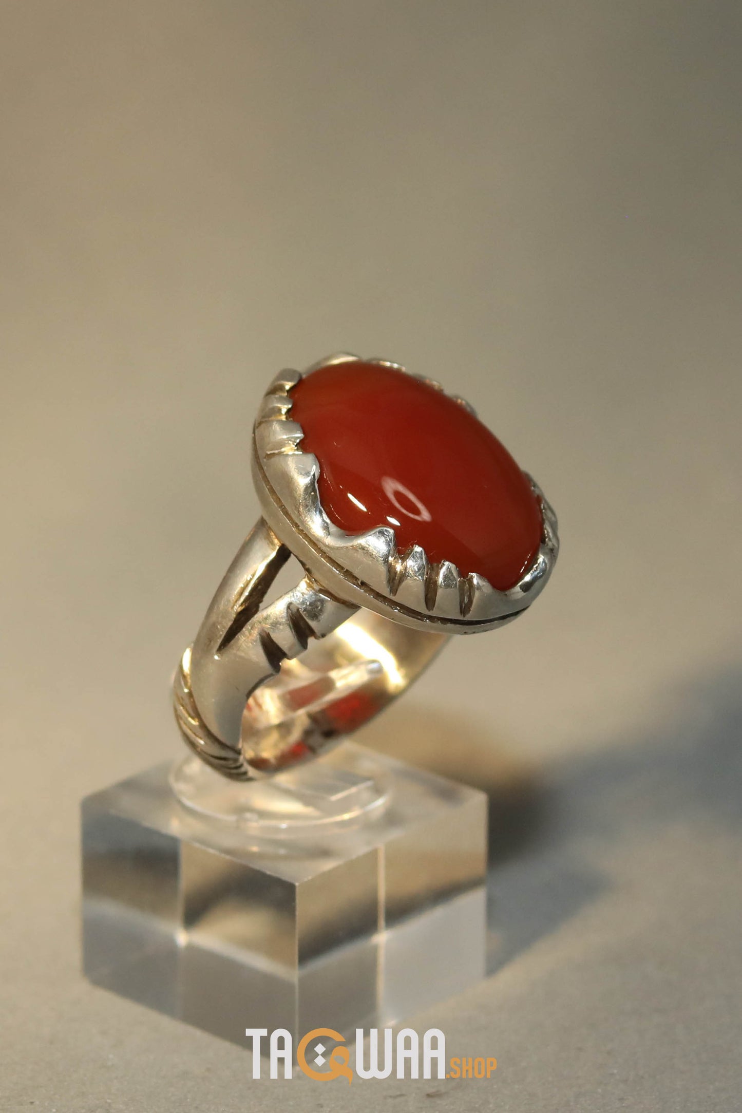 Artisan Silver Ring with Orange Yemeni Agate