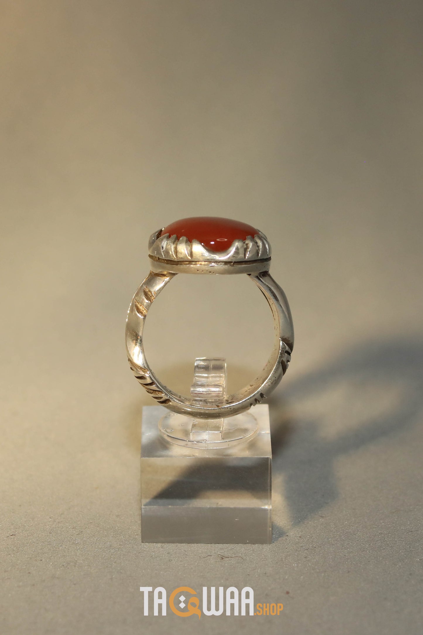 Artisan Silver Ring with Orange Yemeni Agate