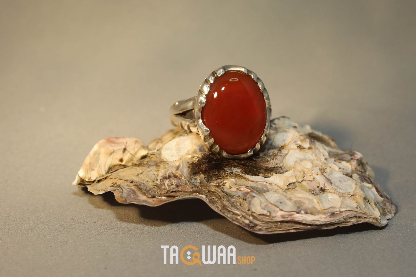 Artisan Silver Ring with Orange Yemeni Agate