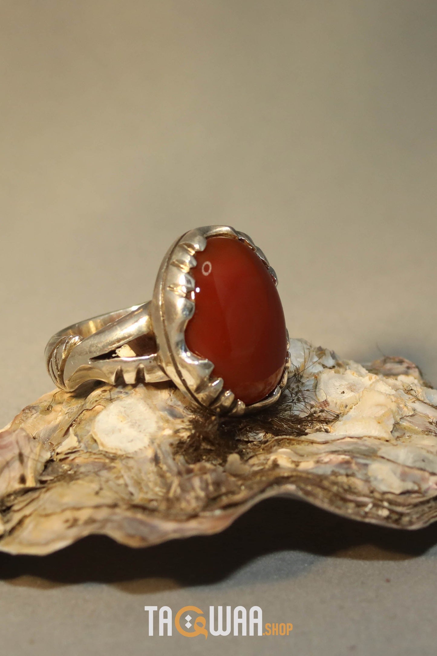 Artisan Silver Ring with Orange Yemeni Agate