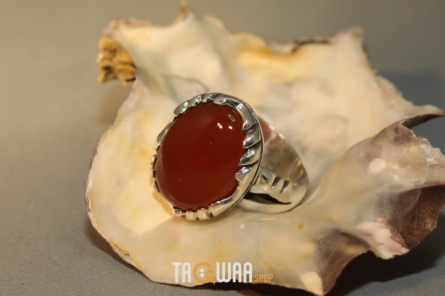 Artisan Silver Ring with Orange Yemeni Agate
