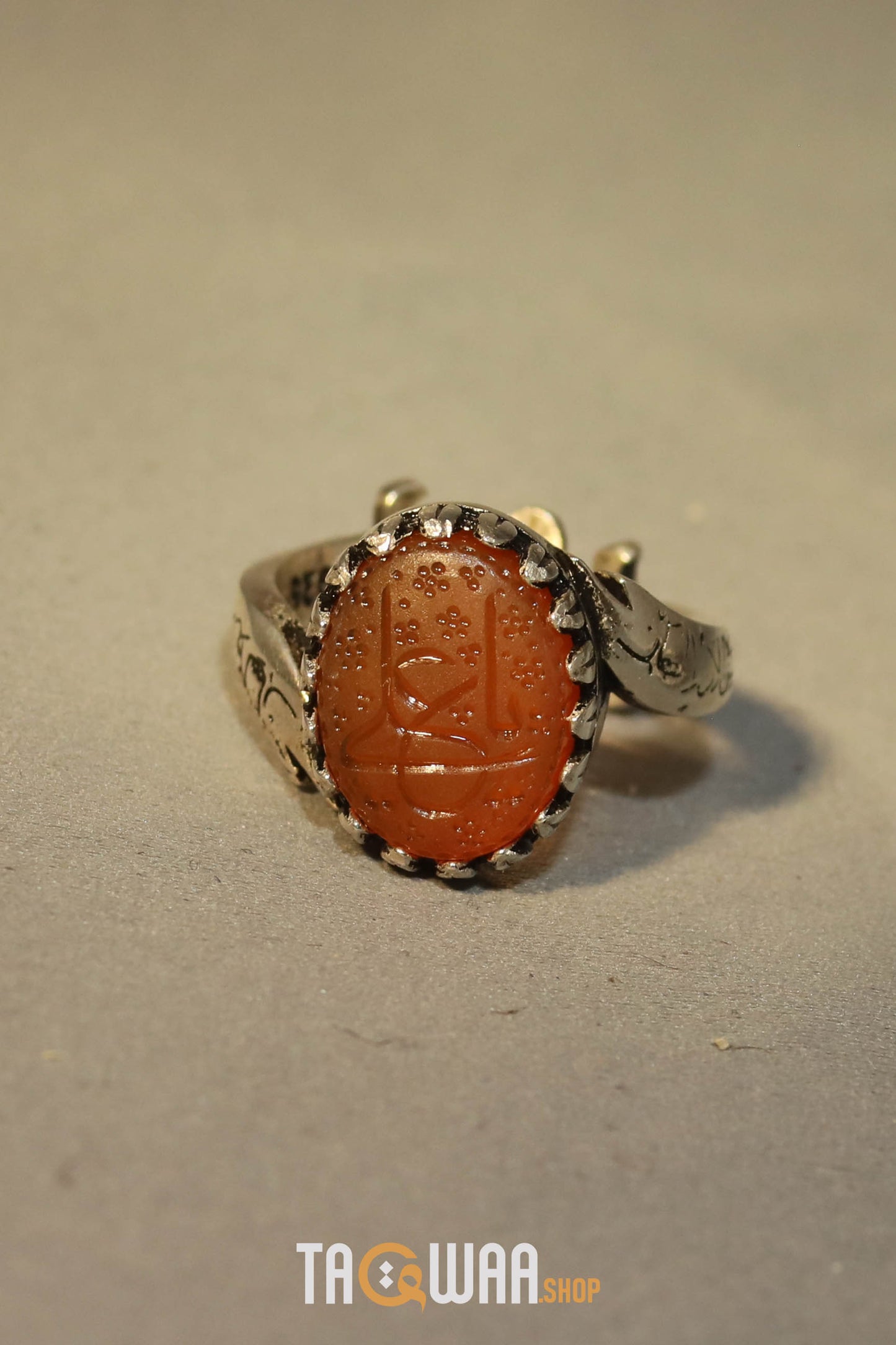 YEMENI ORANGE AQEEQ STERLING SILVER RING FOR MEN FREE SIZE يا علي