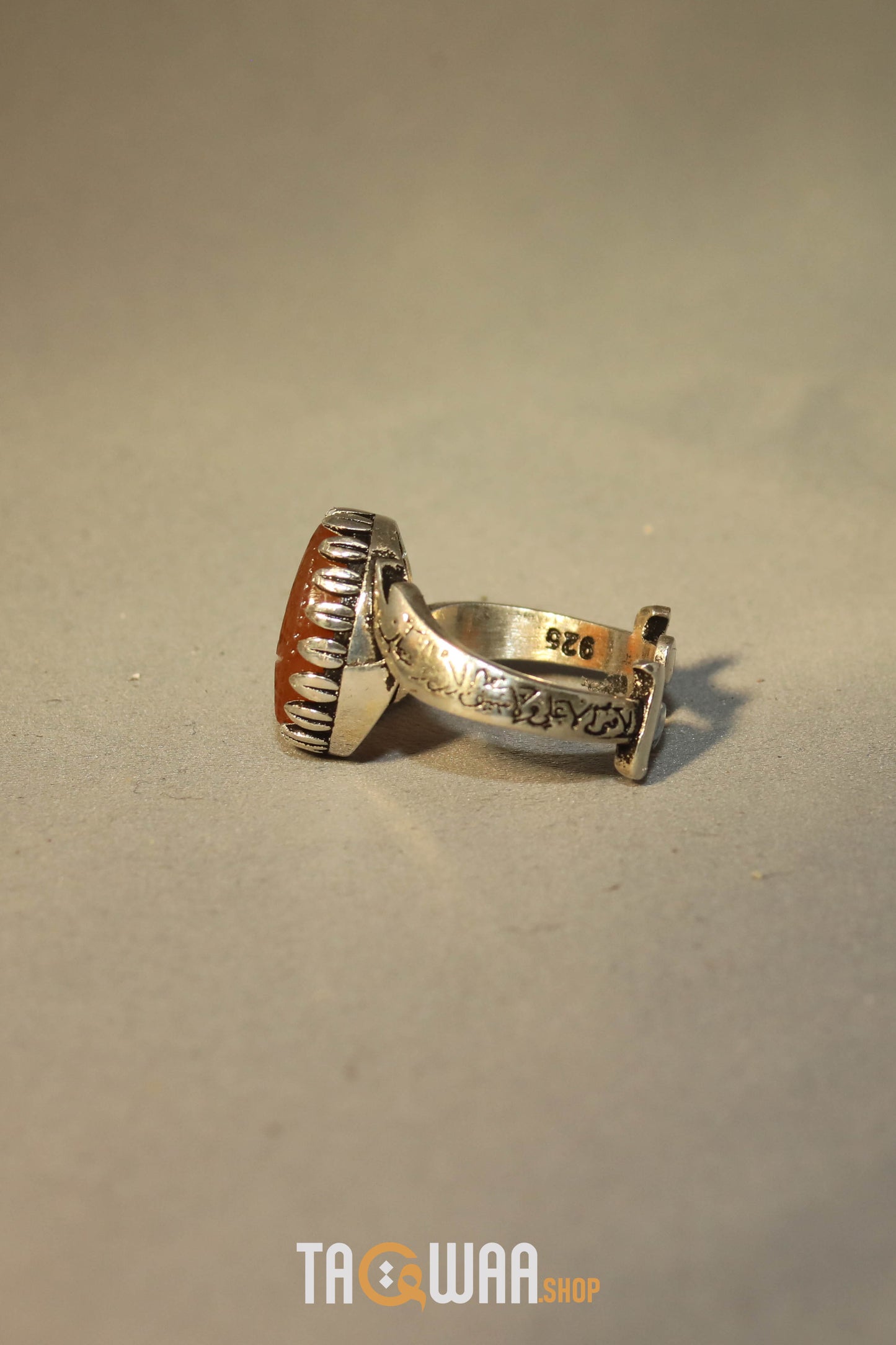 YEMENI ORANGE AQEEQ STERLING SILVER RING FOR MEN FREE SIZE يا علي