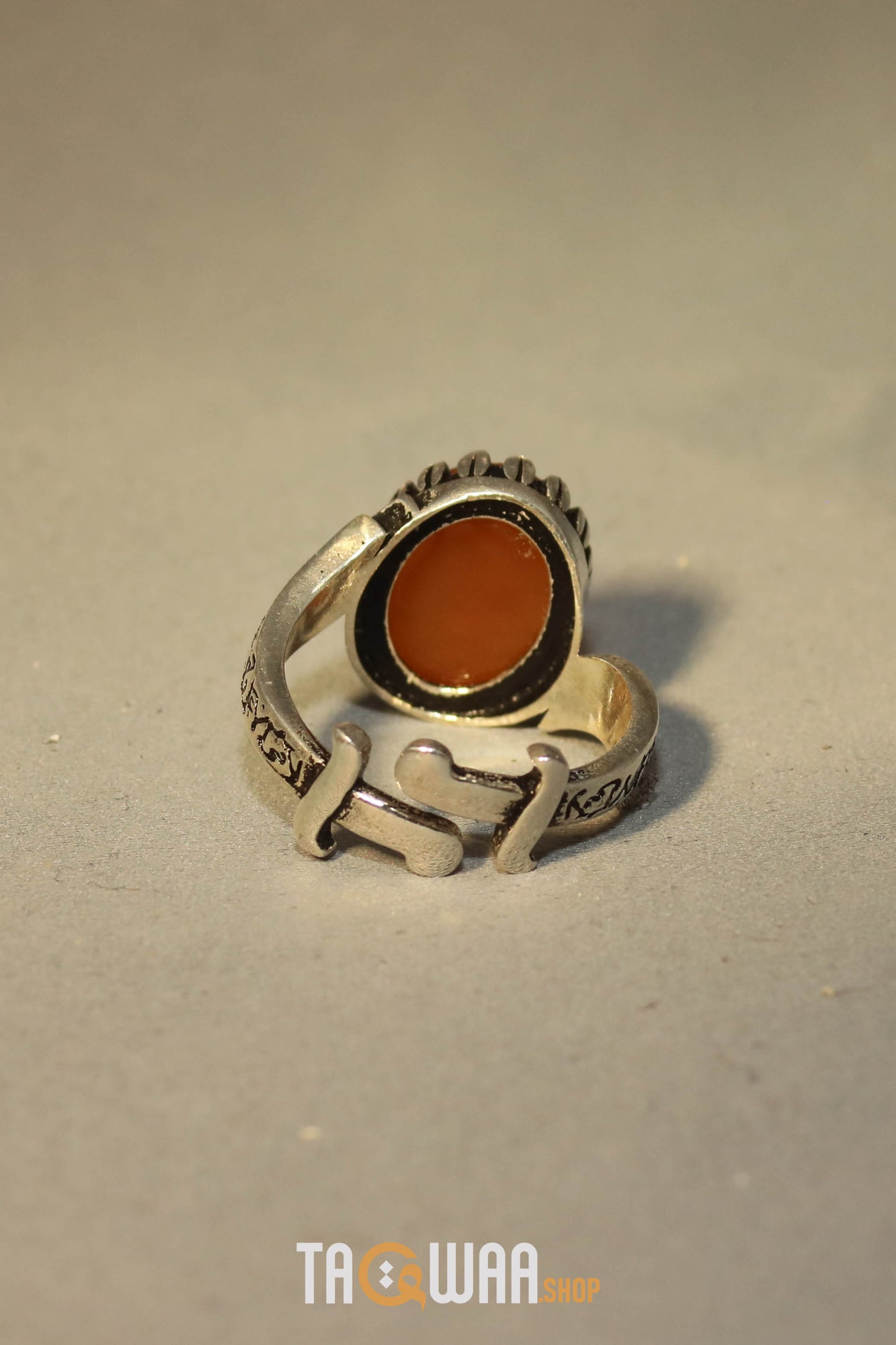 YEMENI ORANGE AQEEQ STERLING SILVER RING FOR MEN FREE SIZE يا علي