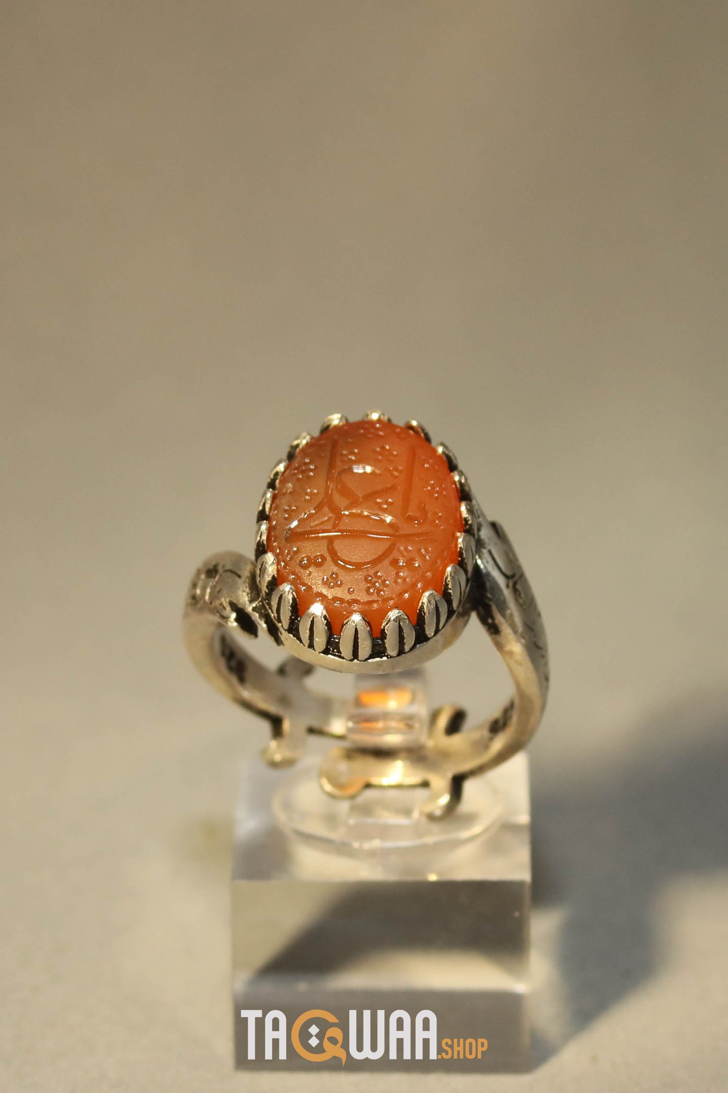 YEMENI ORANGE AQEEQ STERLING SILVER RING FOR MEN FREE SIZE يا علي