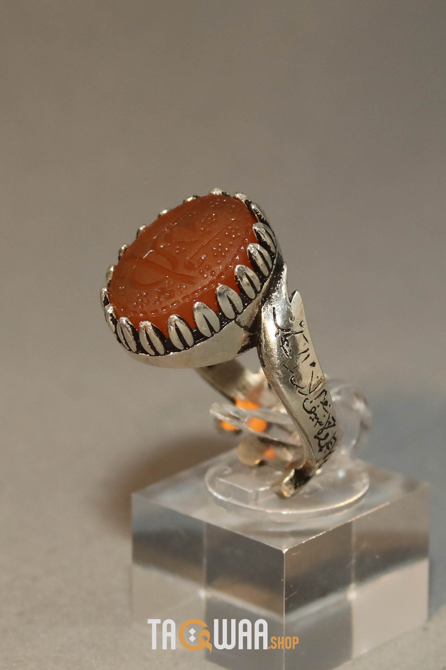 YEMENI ORANGE AQEEQ STERLING SILVER RING FOR MEN FREE SIZE يا علي