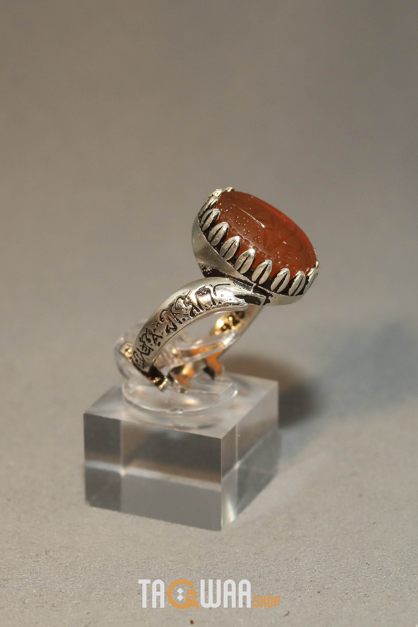 YEMENI ORANGE AQEEQ STERLING SILVER RING FOR MEN FREE SIZE يا علي
