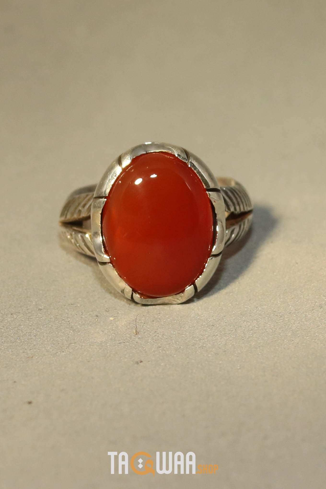 Orange Yemeni Agate Aqeeq Oval Silver Ring