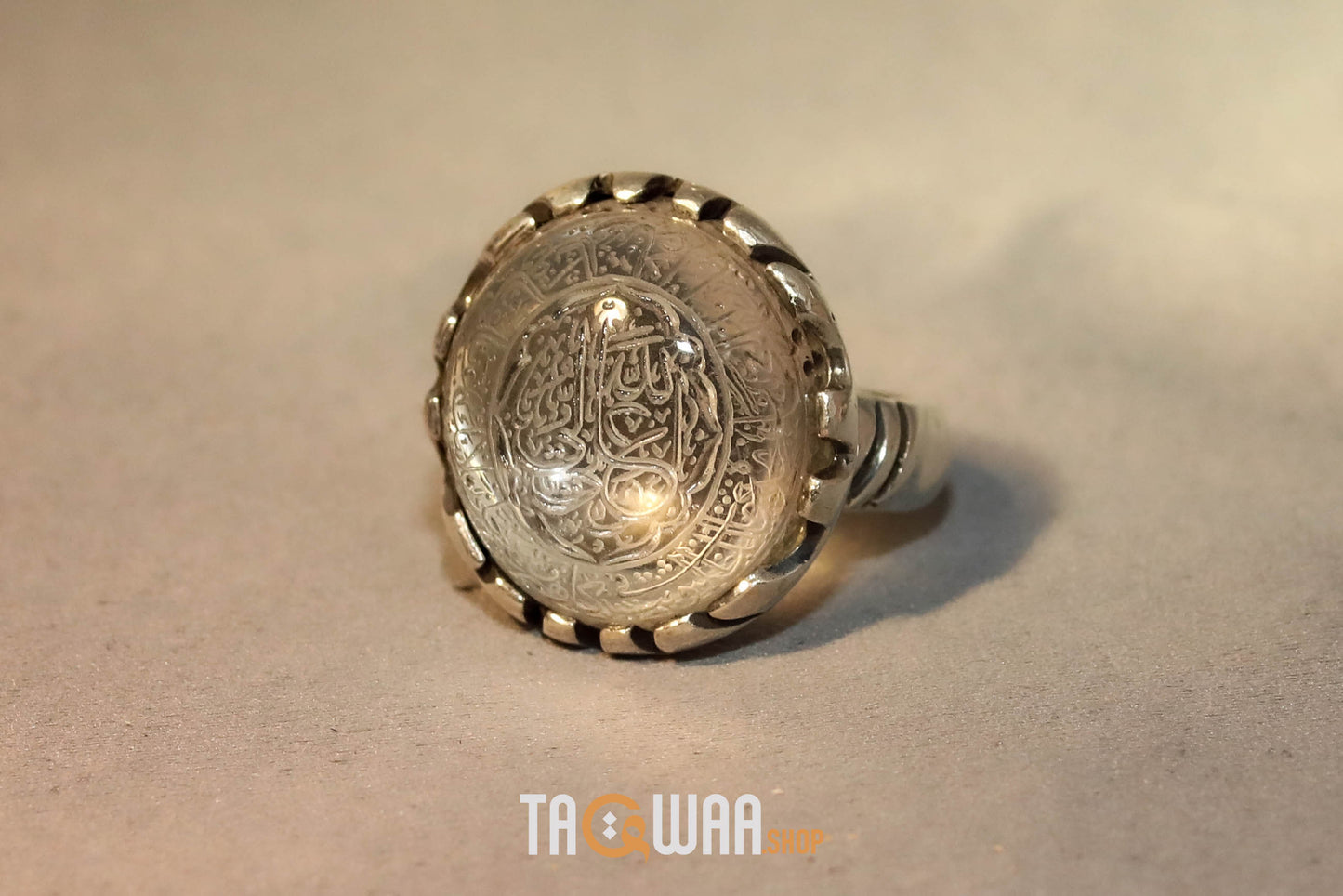 Shia Identity Silver Ring with Dur Alnajaf Stone – Engraved with Nadi Ali Dua and 'Ali Wali Allah