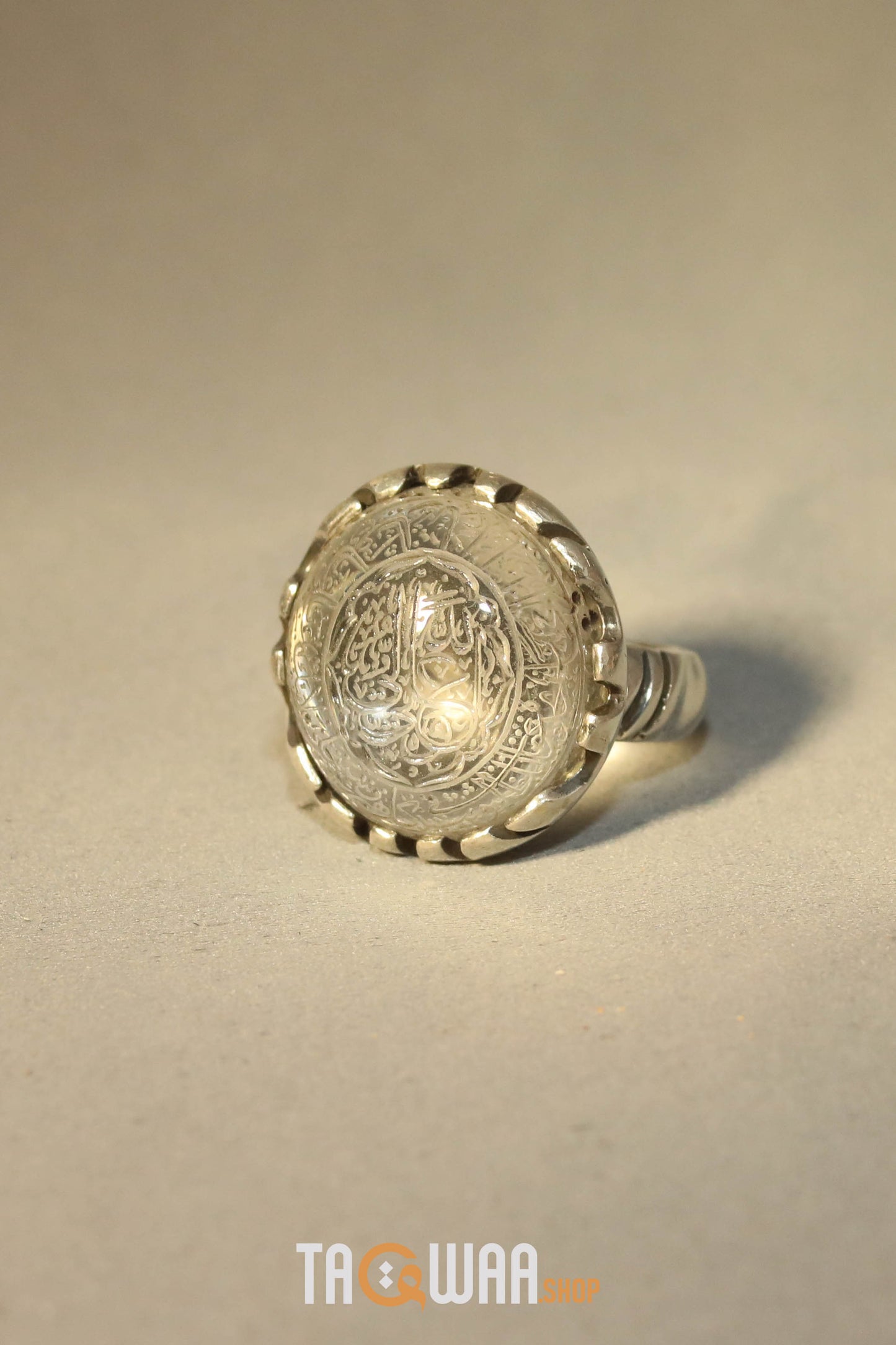 Shia Identity Silver Ring with Dur Alnajaf Stone – Engraved with Nadi Ali Dua and 'Ali Wali Allah