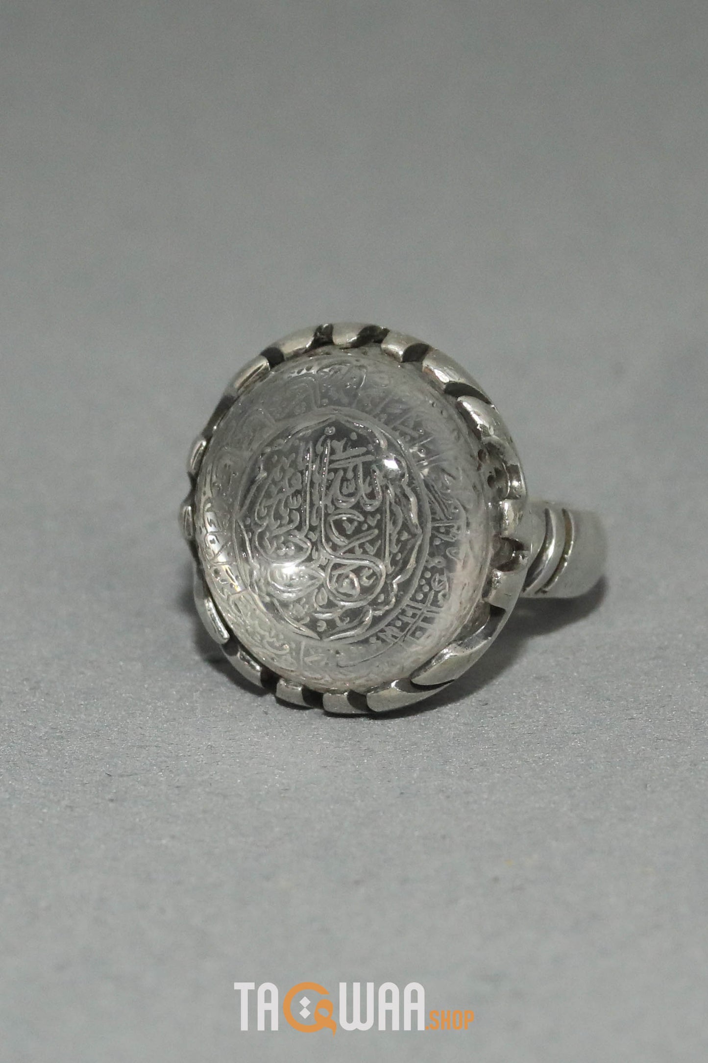 Shia Identity Silver Ring with Dur Alnajaf Stone – Engraved with Nadi Ali Dua and 'Ali Wali Allah