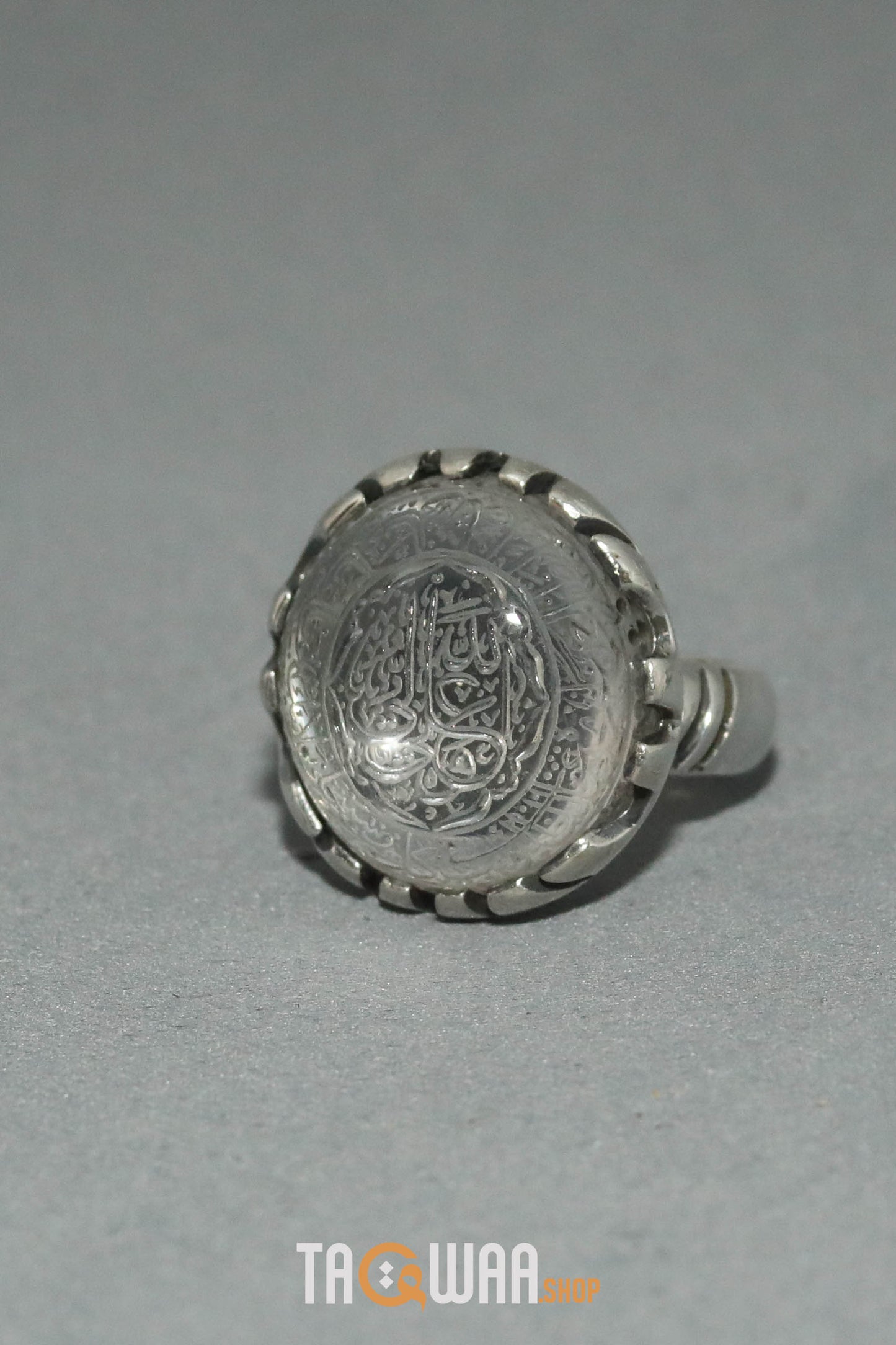 Shia Identity Silver Ring with Dur Alnajaf Stone – Engraved with Nadi Ali Dua and 'Ali Wali Allah