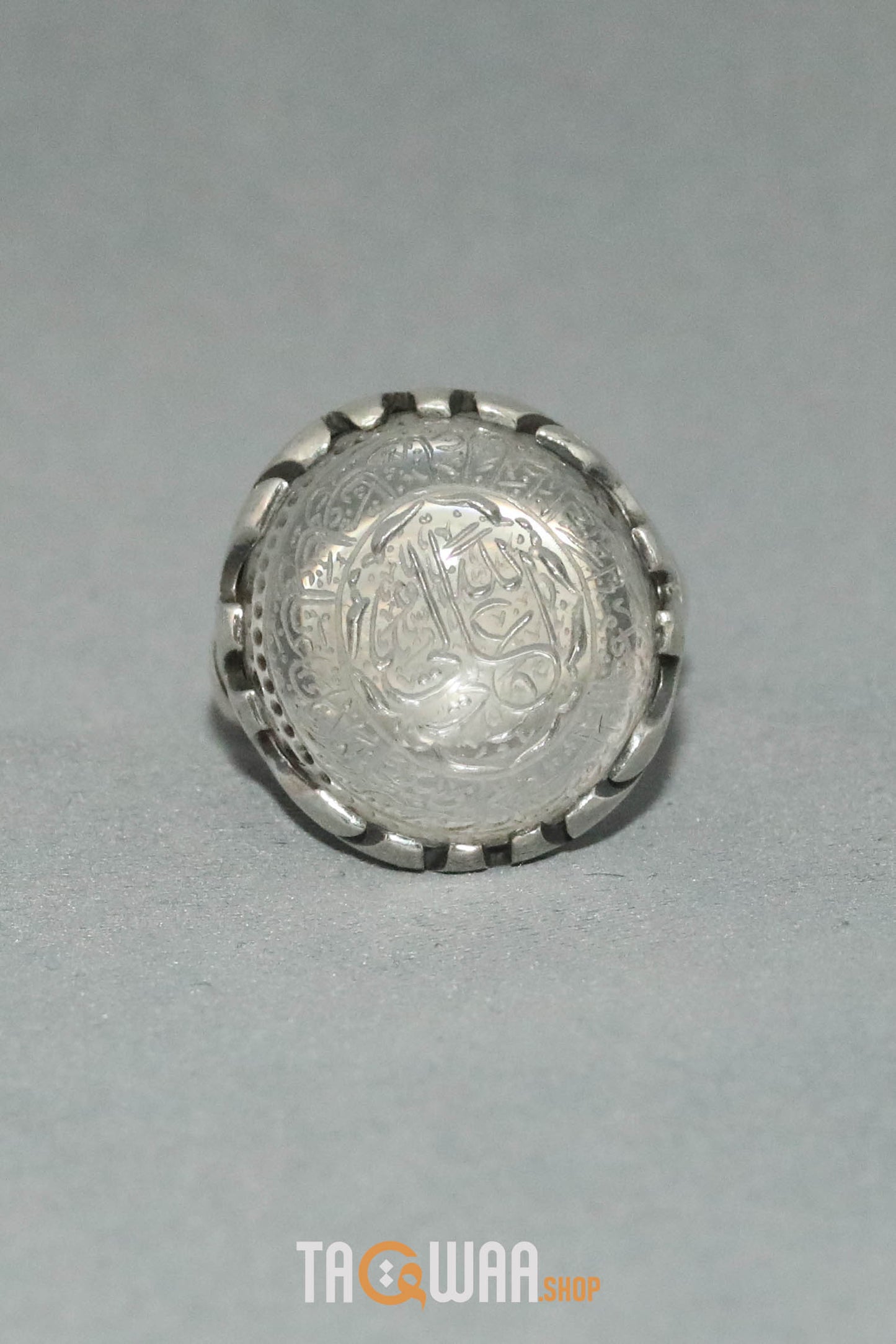 Shia Identity Silver Ring with Dur Alnajaf Stone – Engraved with Nadi Ali Dua and 'Ali Wali Allah