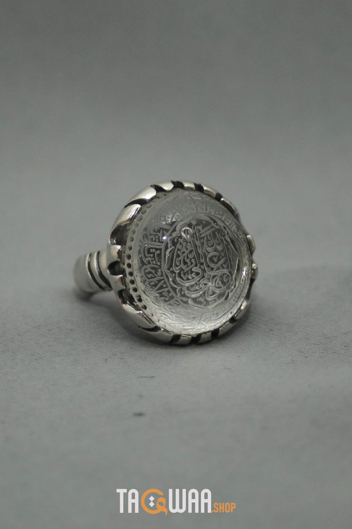 Shia Identity Silver Ring with Dur Alnajaf Stone – Engraved with Nadi Ali Dua and 'Ali Wali Allah