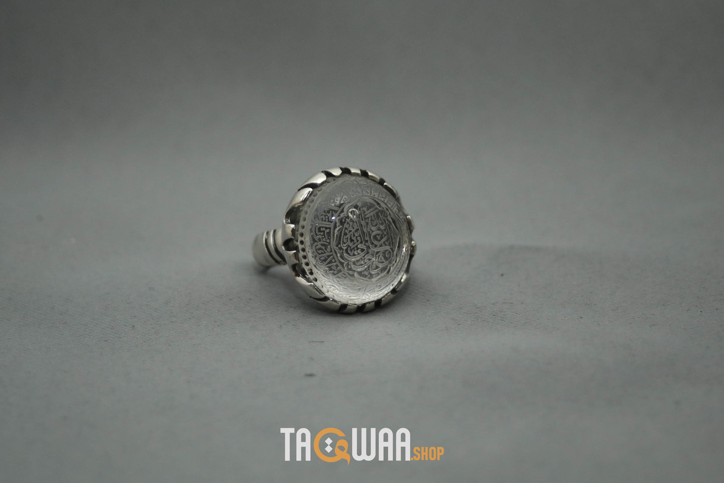 Shia Identity Silver Ring with Dur Alnajaf Stone – Engraved with Nadi Ali Dua and 'Ali Wali Allah