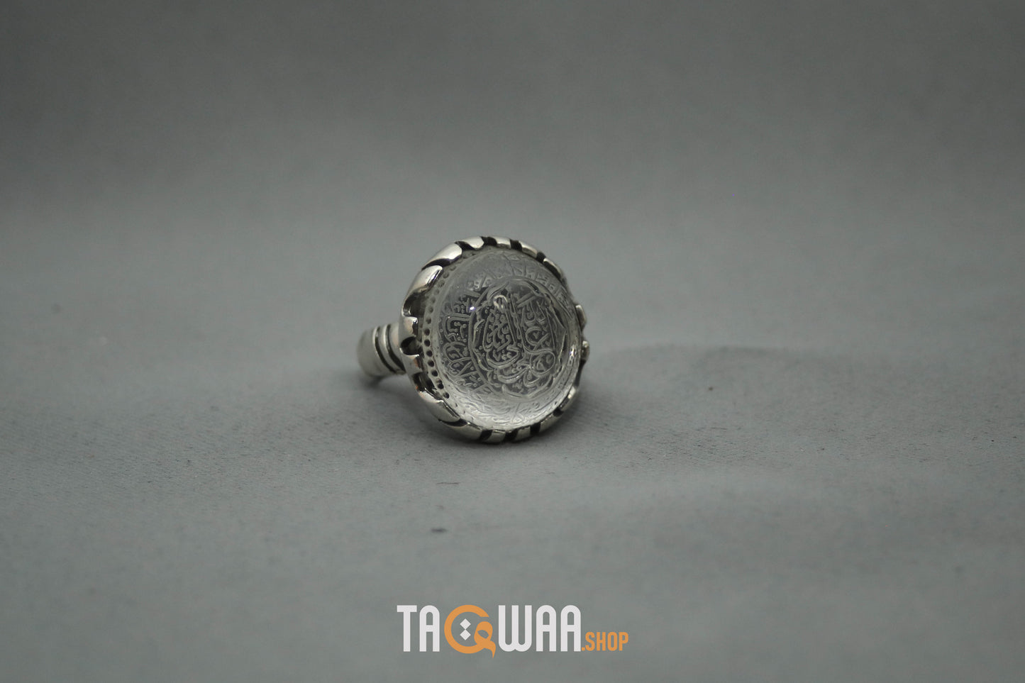 Shia Identity Silver Ring with Dur Alnajaf Stone – Engraved with Nadi Ali Dua and 'Ali Wali Allah