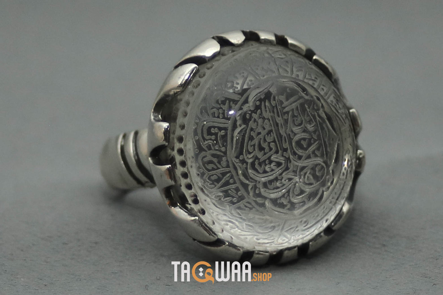 Shia Identity Silver Ring with Dur Alnajaf Stone – Engraved with Nadi Ali Dua and 'Ali Wali Allah