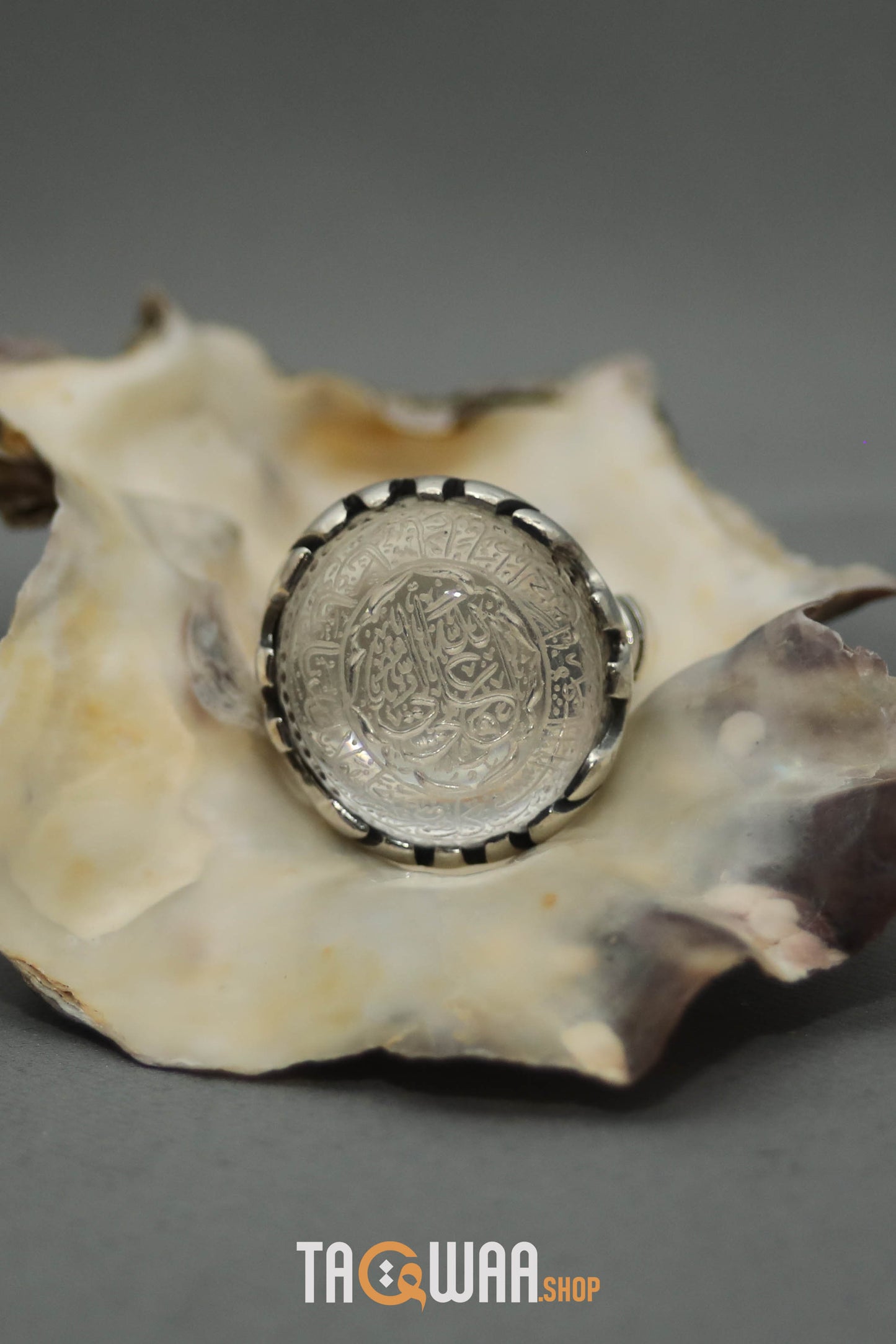 Shia Identity Silver Ring with Dur Alnajaf Stone – Engraved with Nadi Ali Dua and 'Ali Wali Allah