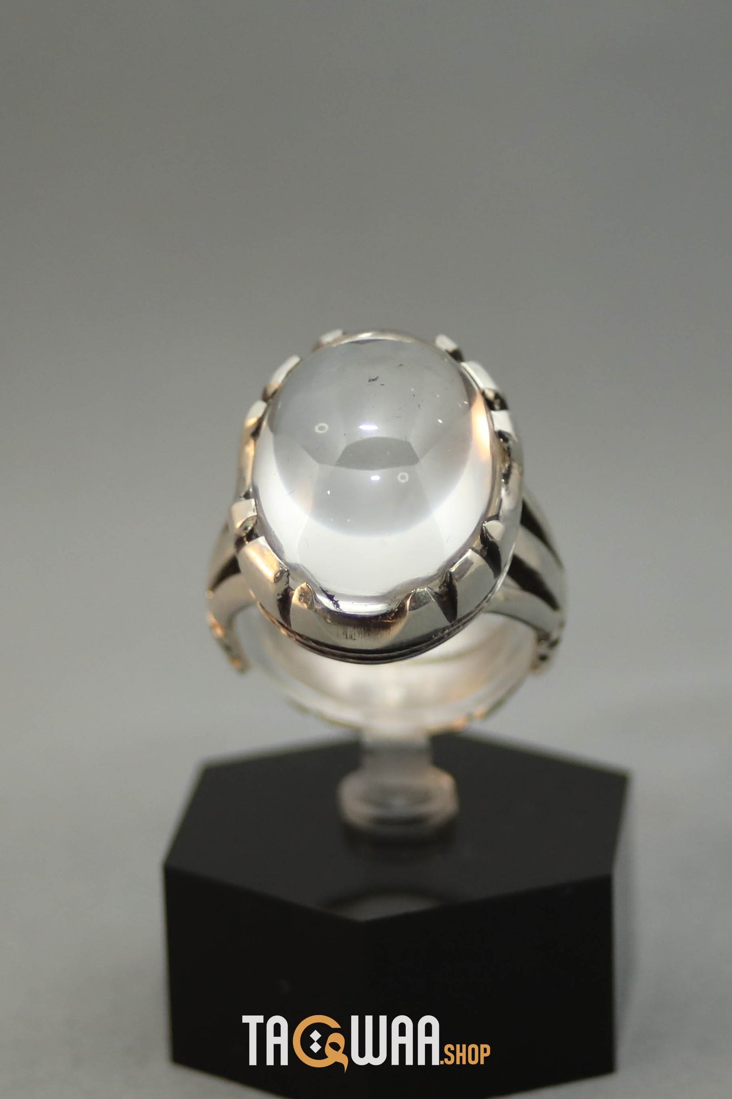 Silver Ring with Oval Dur Al Najaf Stone