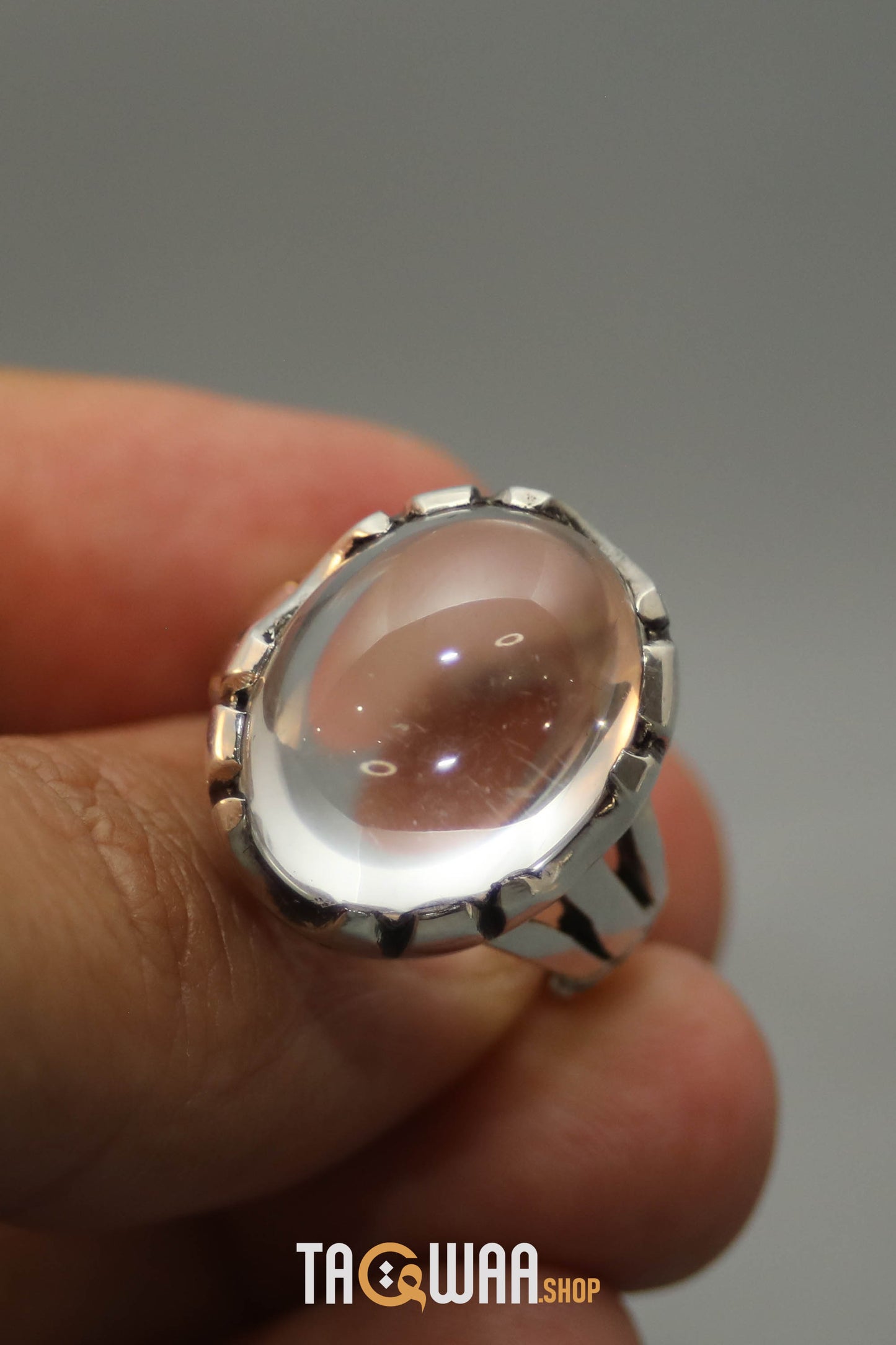 Silver Ring with Oval Dur Al Najaf Stone