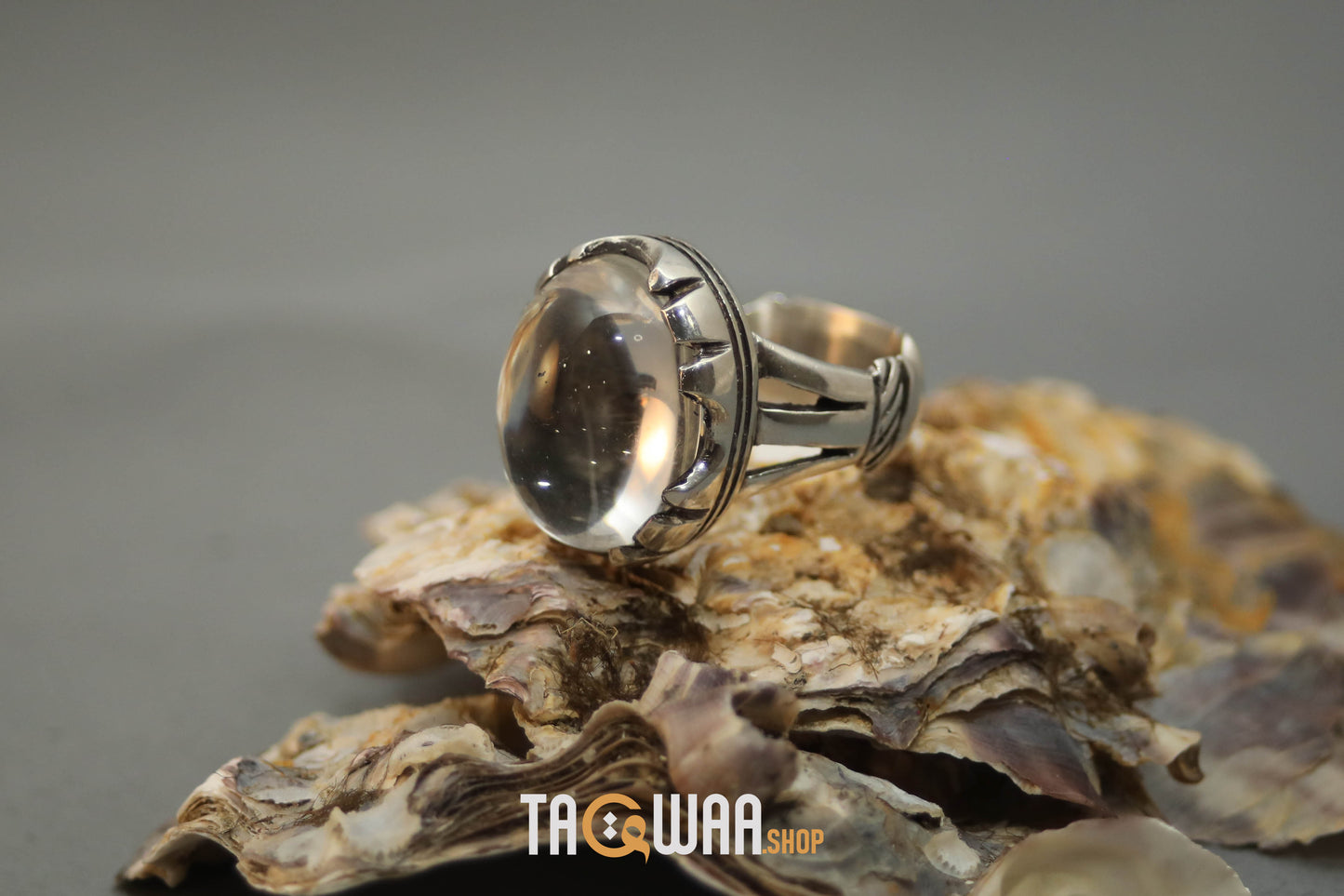 Silver Ring with Oval Dur Al Najaf Stone