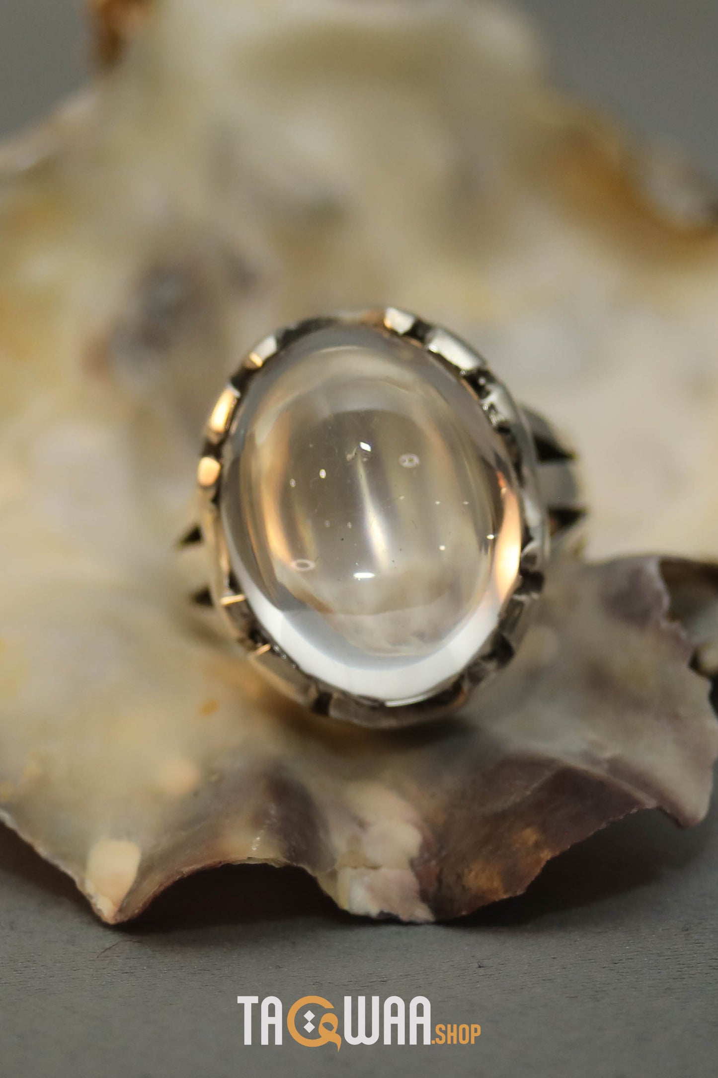 Silver Ring with Oval Dur Al Najaf Stone