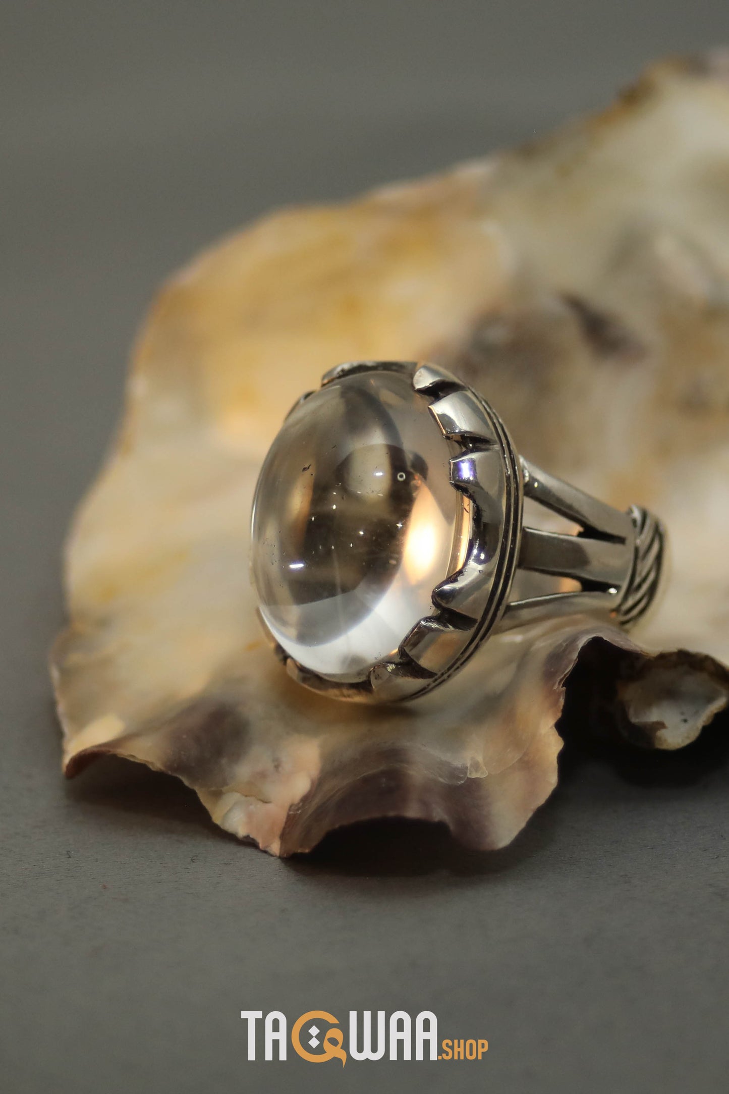 Silver Ring with Oval Dur Al Najaf Stone