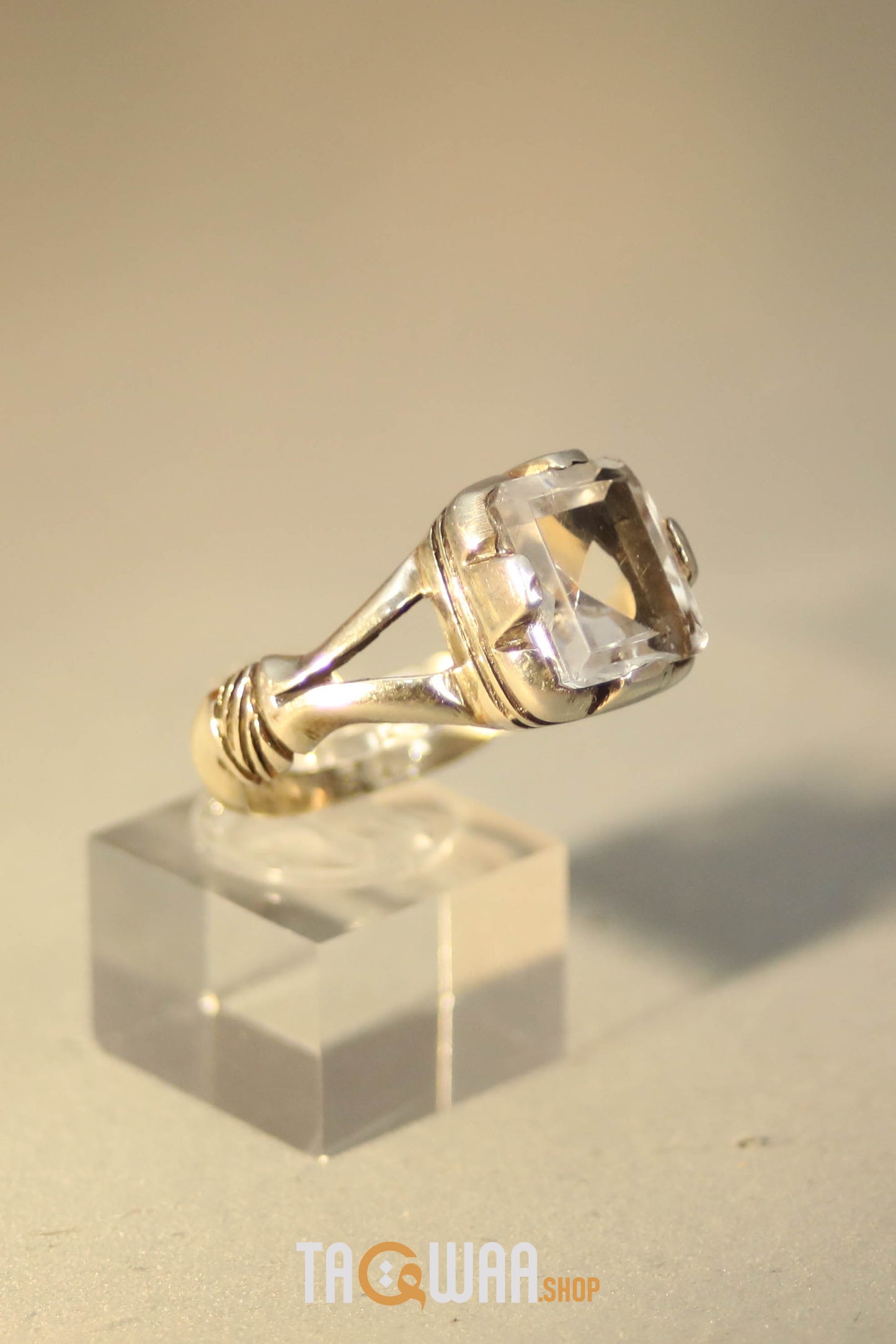 Elegant Silver Ring with Square Dur Al Najaf Stone