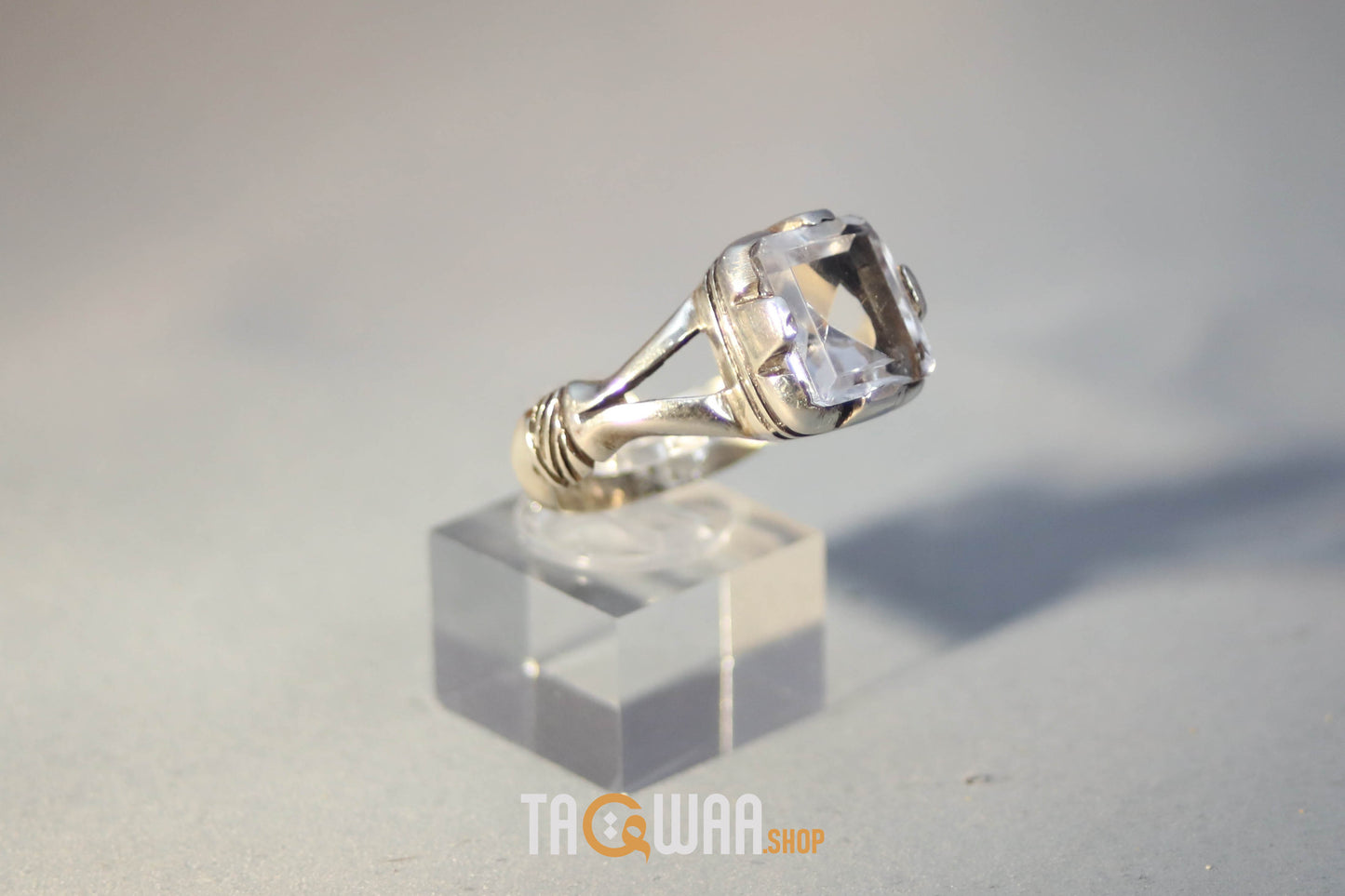 Elegant Silver Ring with Square Dur Al Najaf Stone