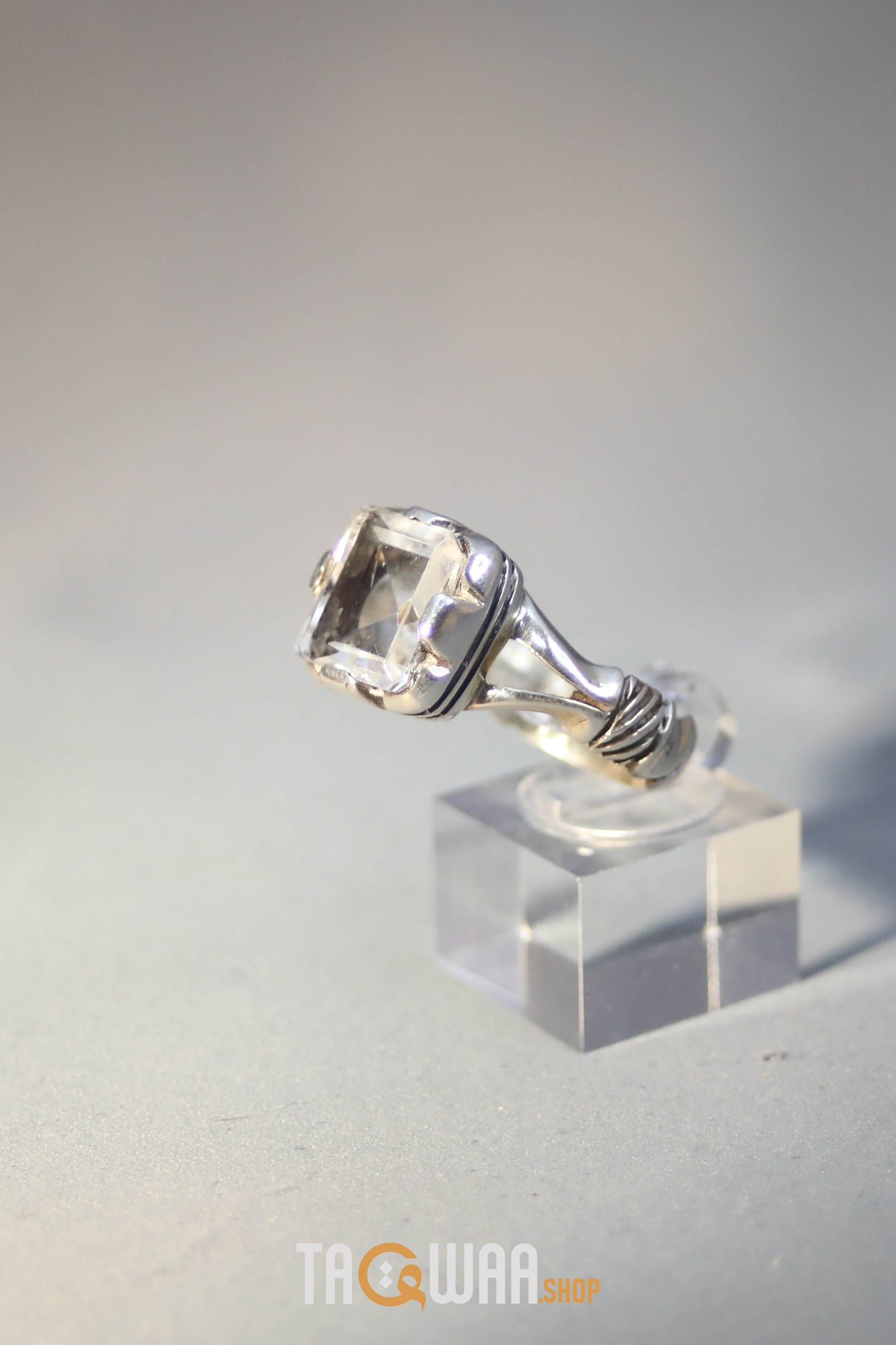 Elegant Silver Ring with Square Dur Al Najaf Stone