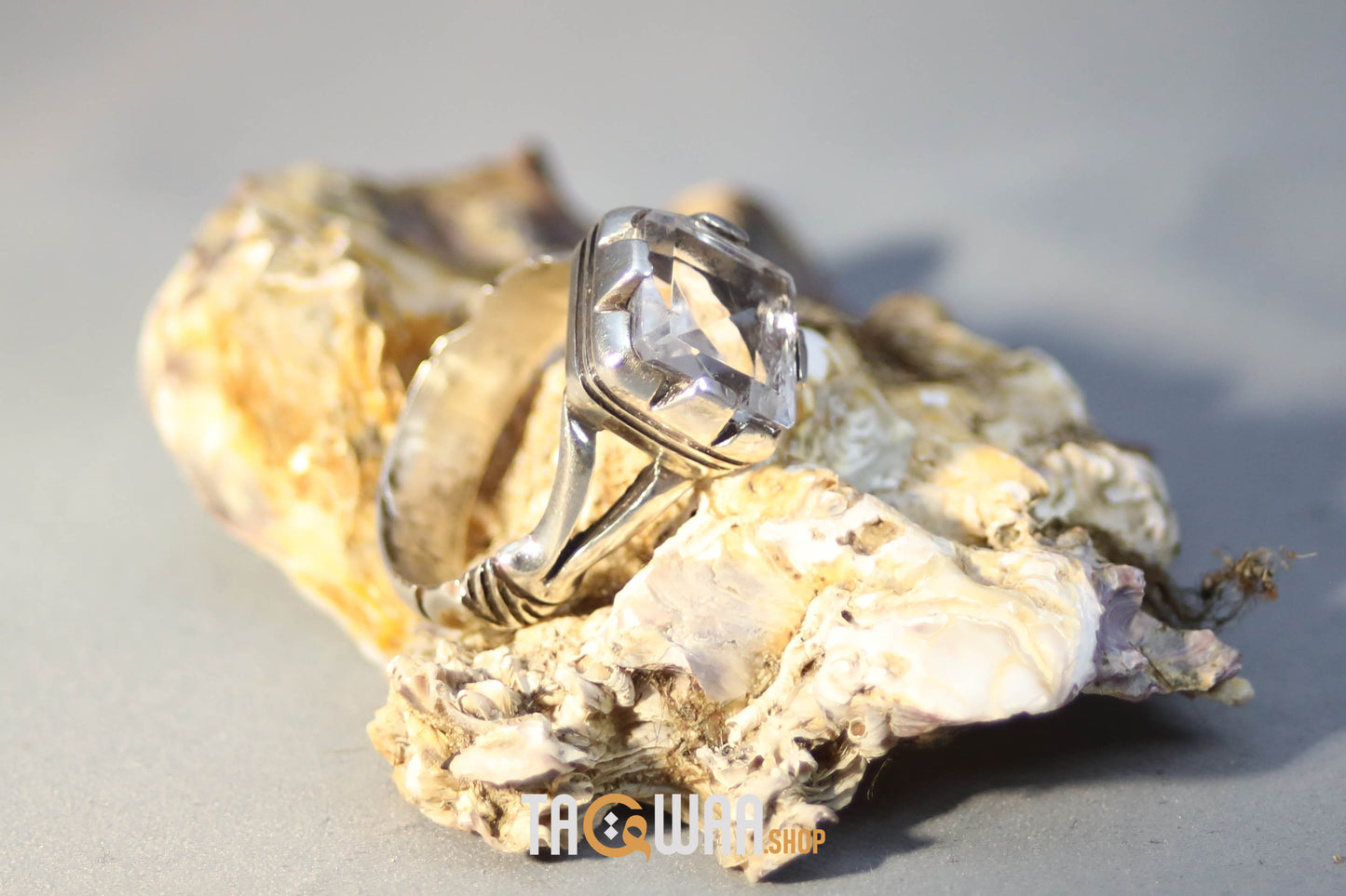 Elegant Silver Ring with Square Dur Al Najaf Stone