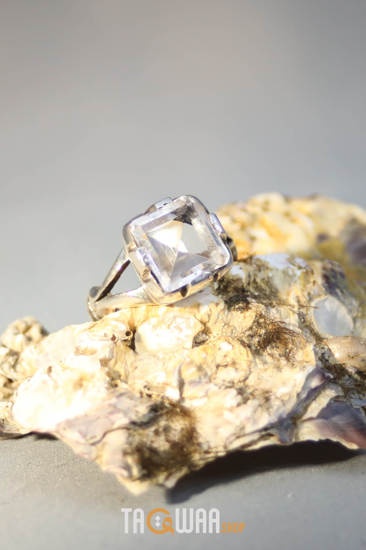 Elegant Silver Ring with Square Dur Al Najaf Stone