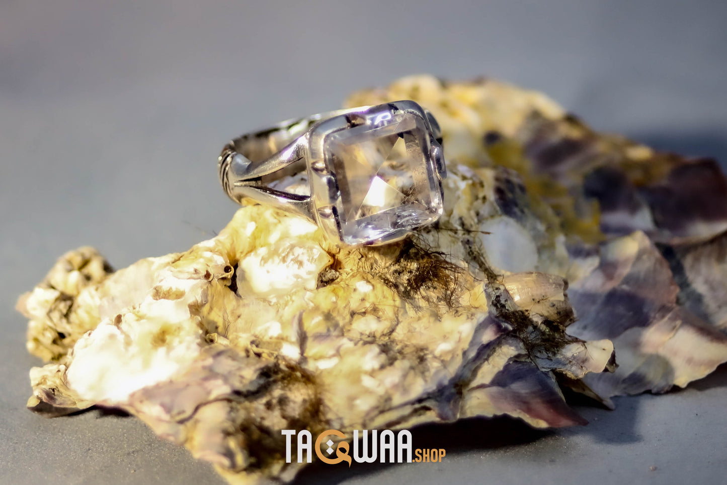 Elegant Silver Ring with Square Dur Al Najaf Stone