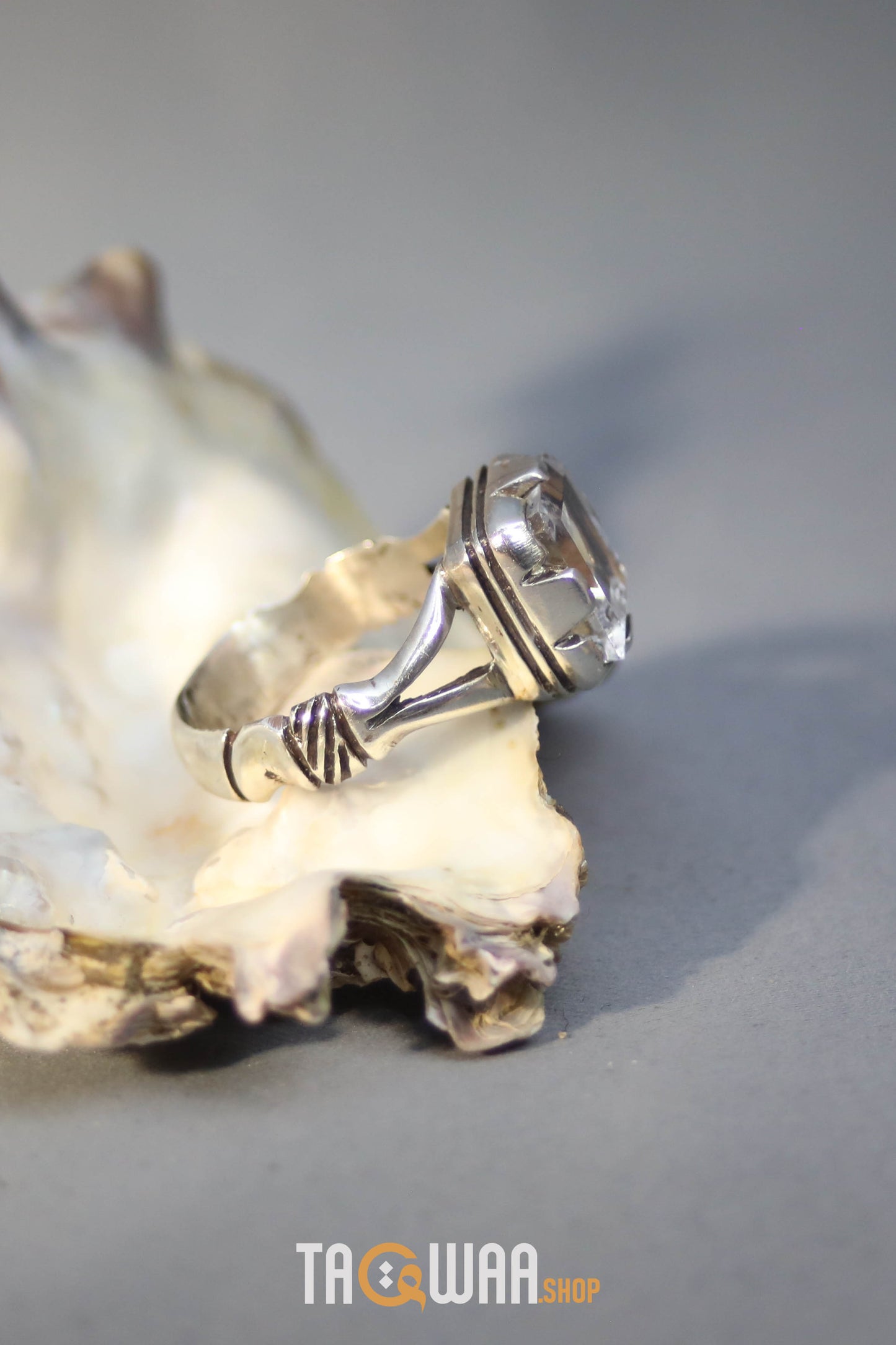 Elegant Silver Ring with Square Dur Al Najaf Stone