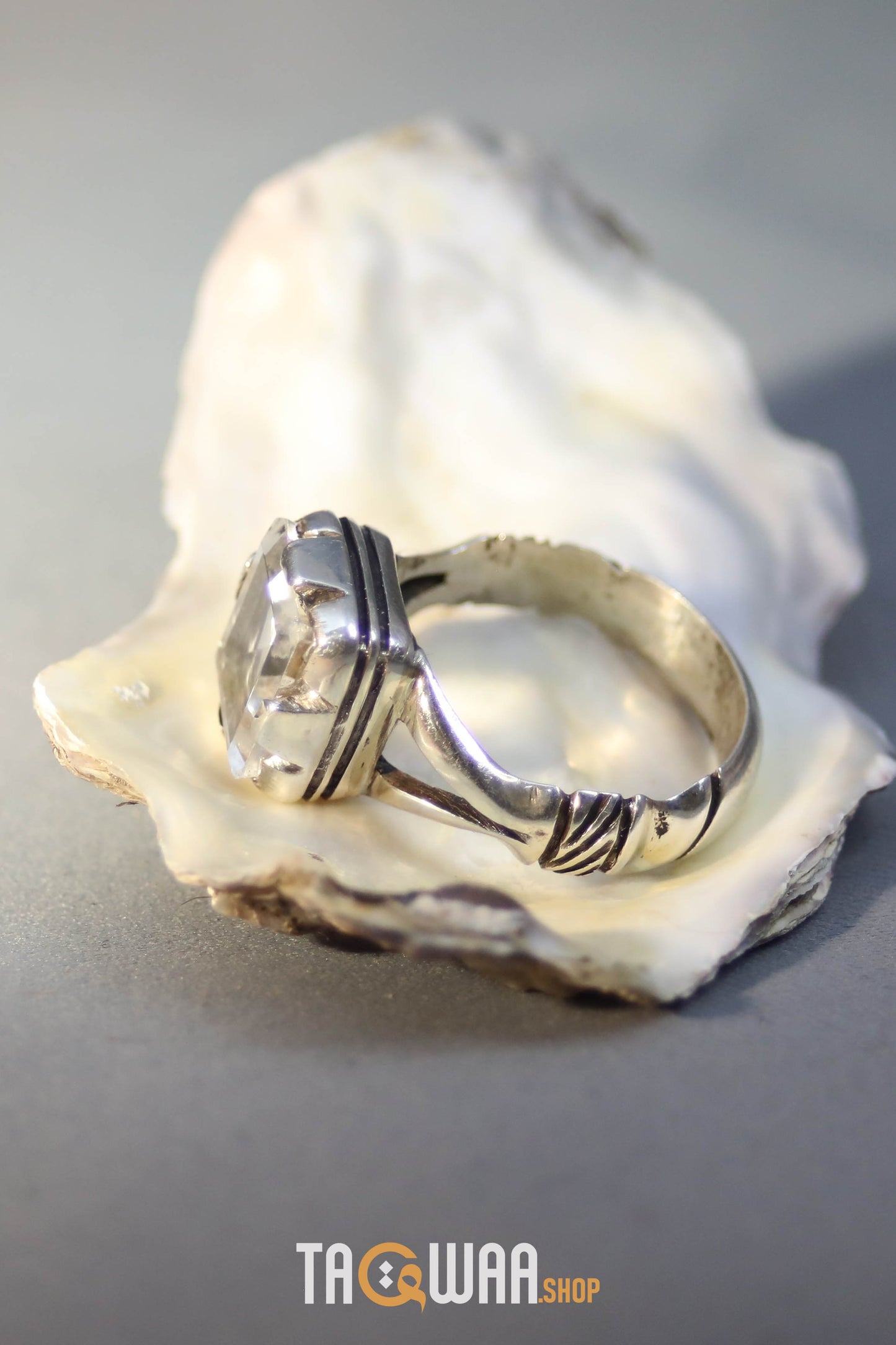 Elegant Silver Ring with Square Dur Al Najaf Stone