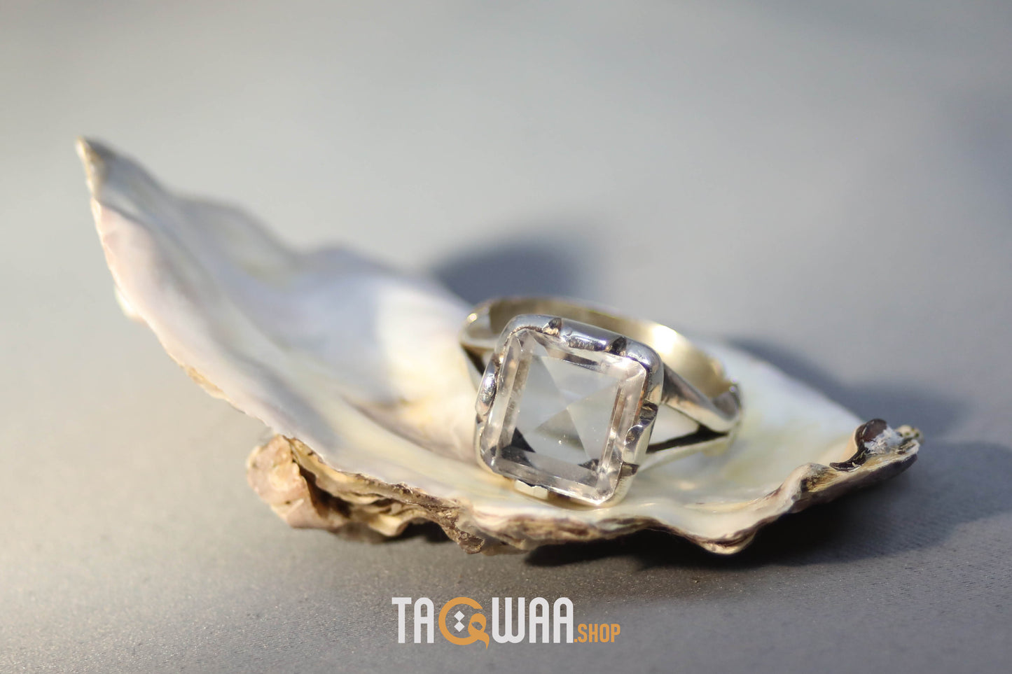 Elegant Silver Ring with Square Dur Al Najaf Stone